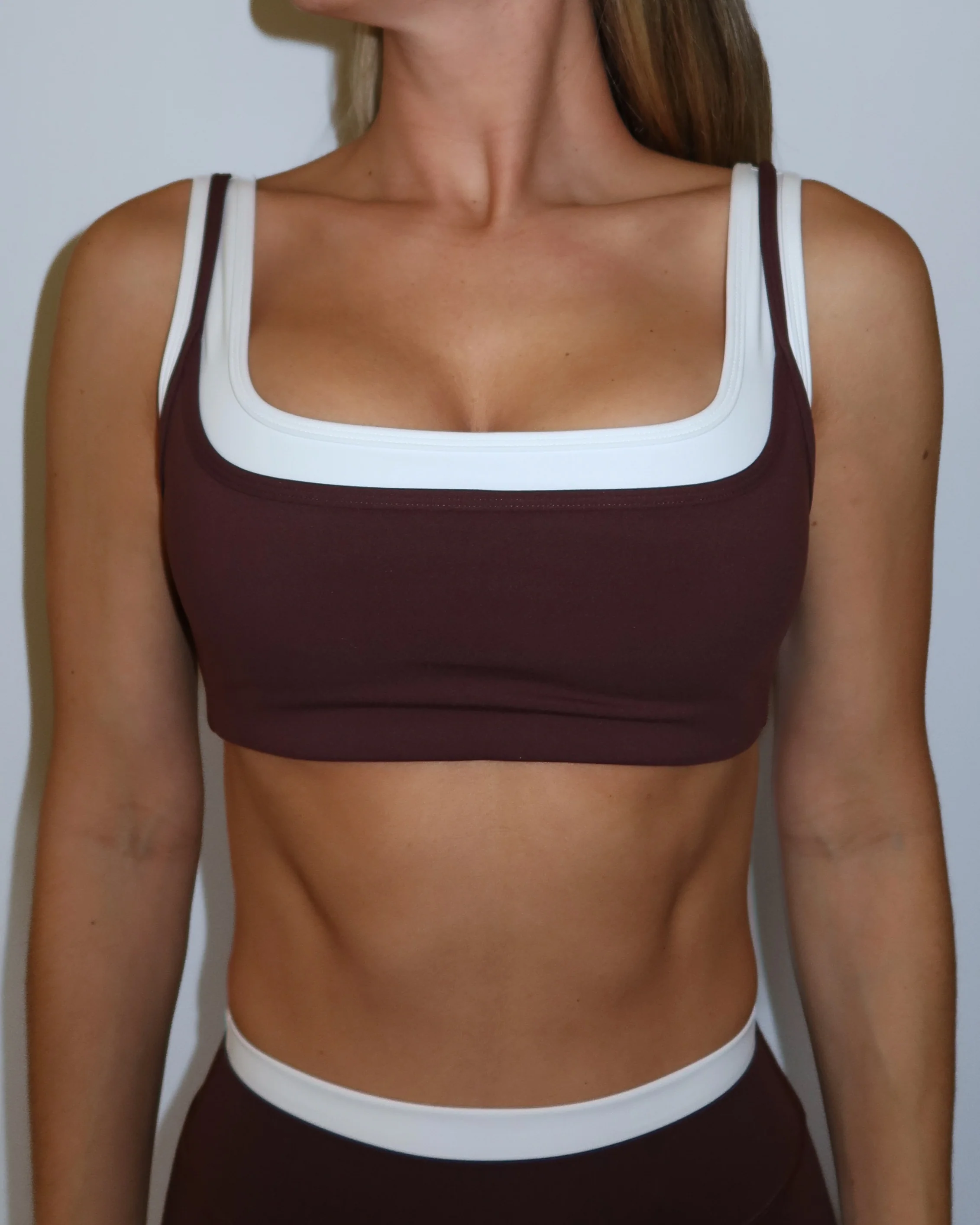 Double Layer Core Bra - Mocha Brown & White - Image 2