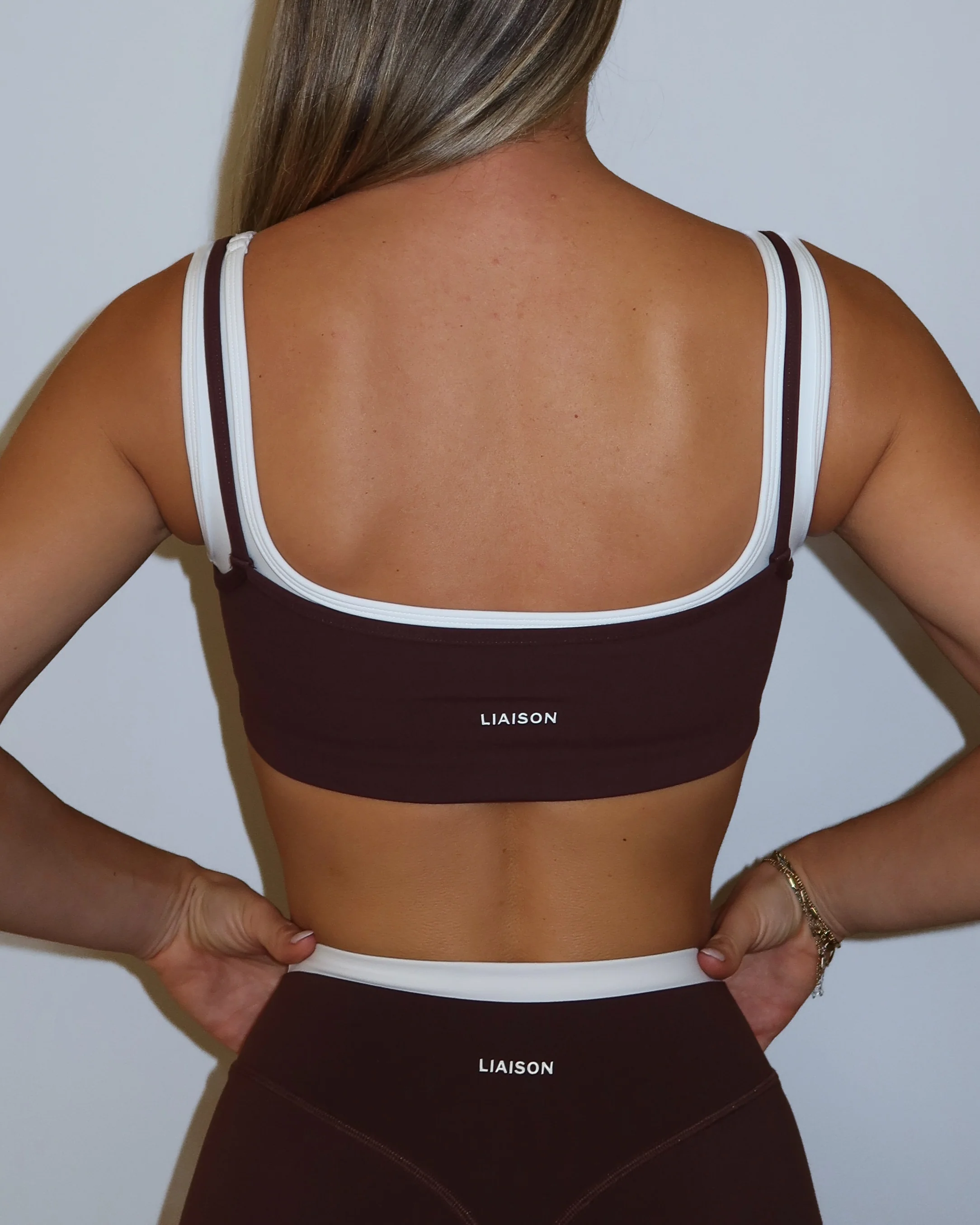 Double Layer Core Bra - Mocha Brown & White - Image 4
