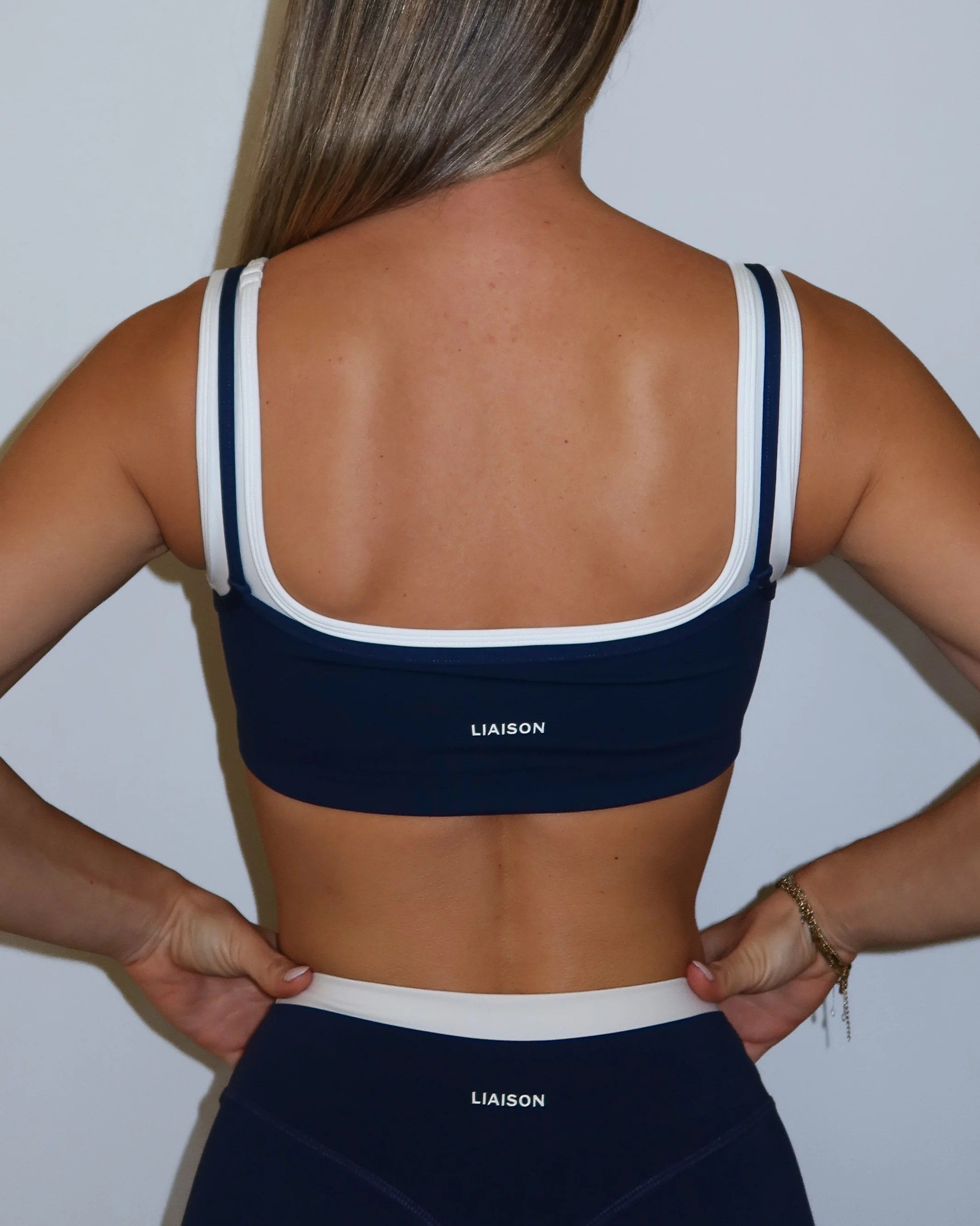 Double Layer Core Bra - Navy & White - Image 4