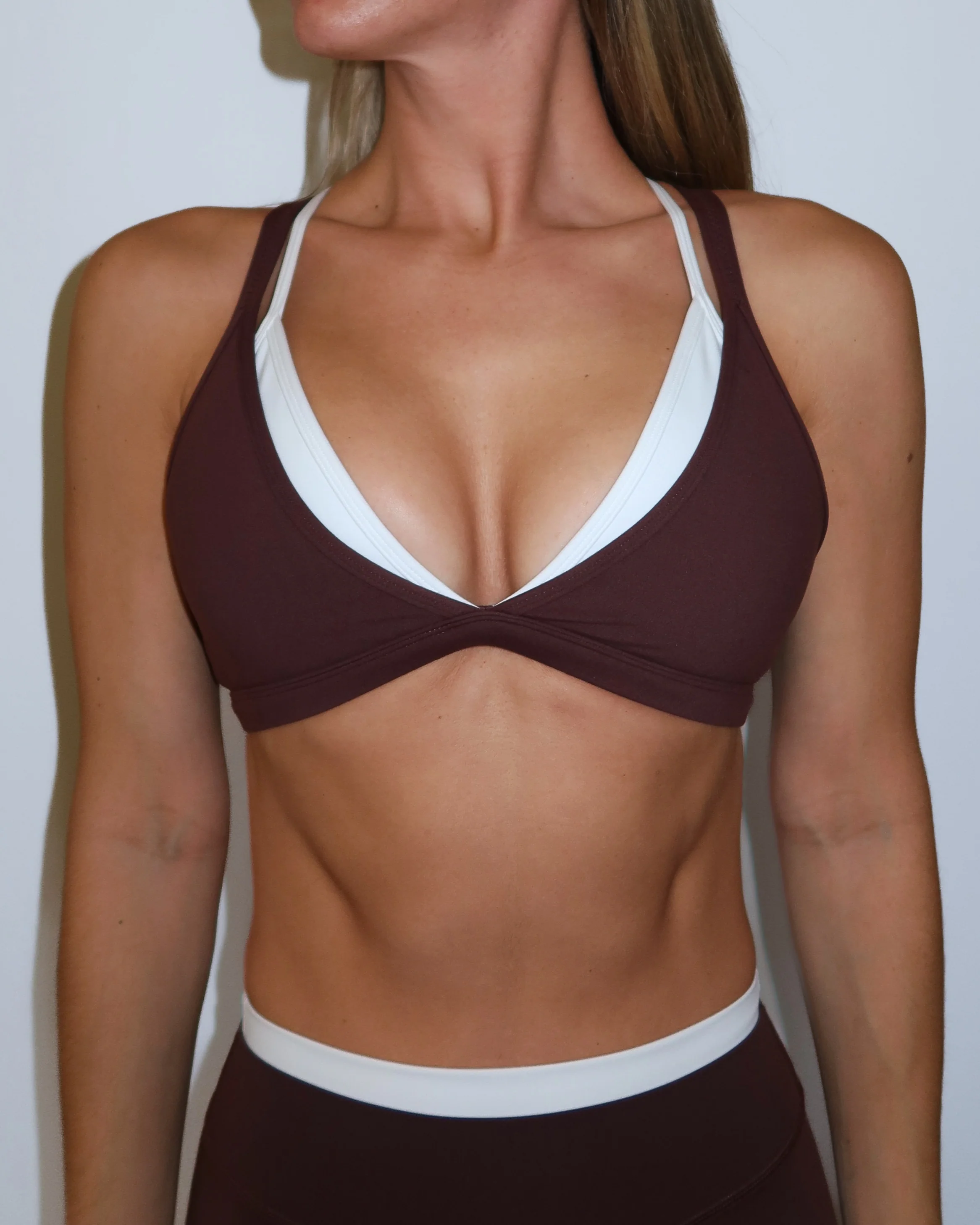Double Layer Pulse Bra - Mocha Brown & White - Image 2