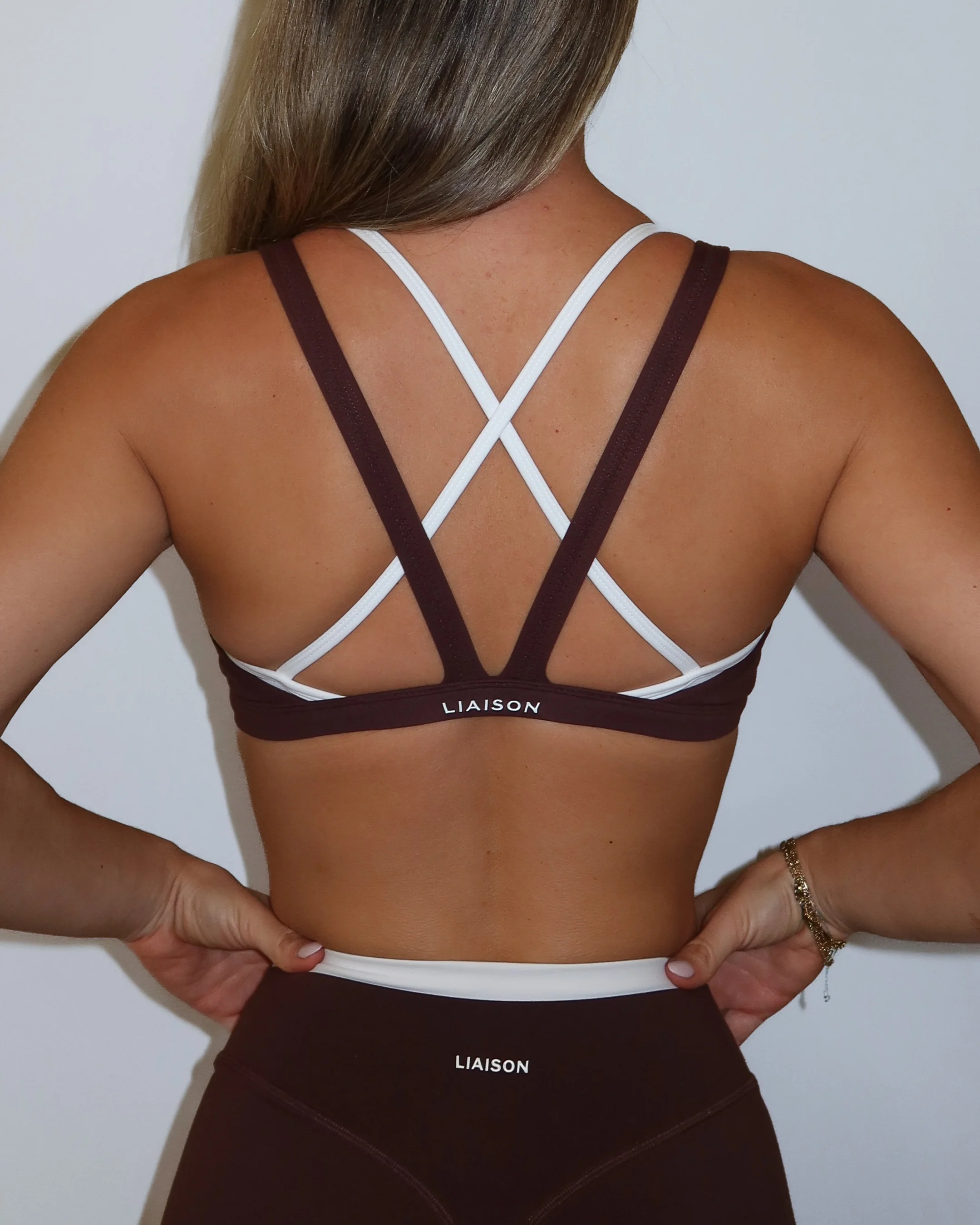 Double Layer Pulse Bra - Mocha Brown & White - Image 4