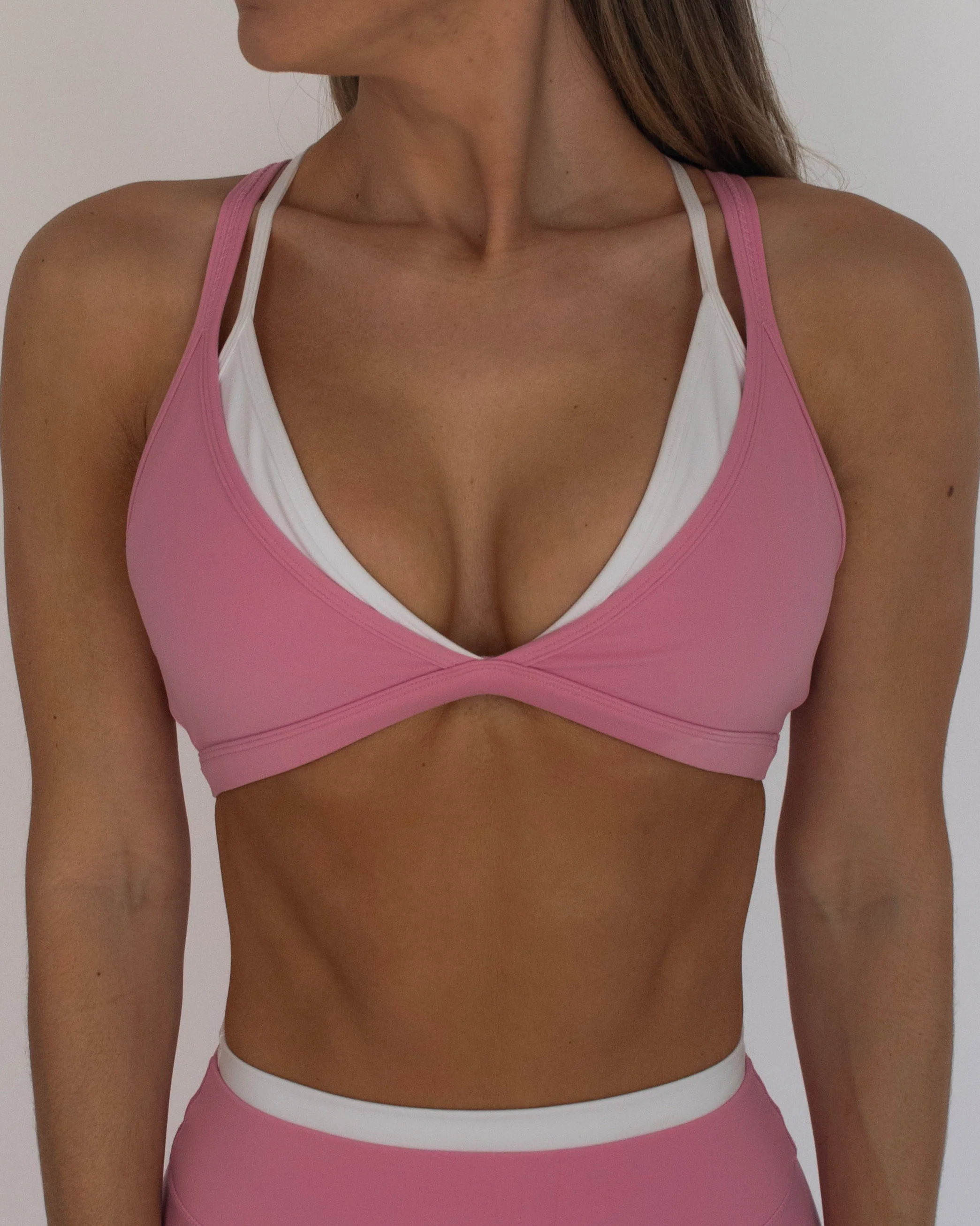 Double Layer Pulse Bra - Petal Pink & White - Image 2