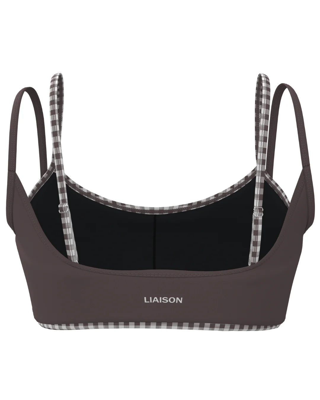Double Layer Scoop Bra - Ash Brown & Gingham - Image 2