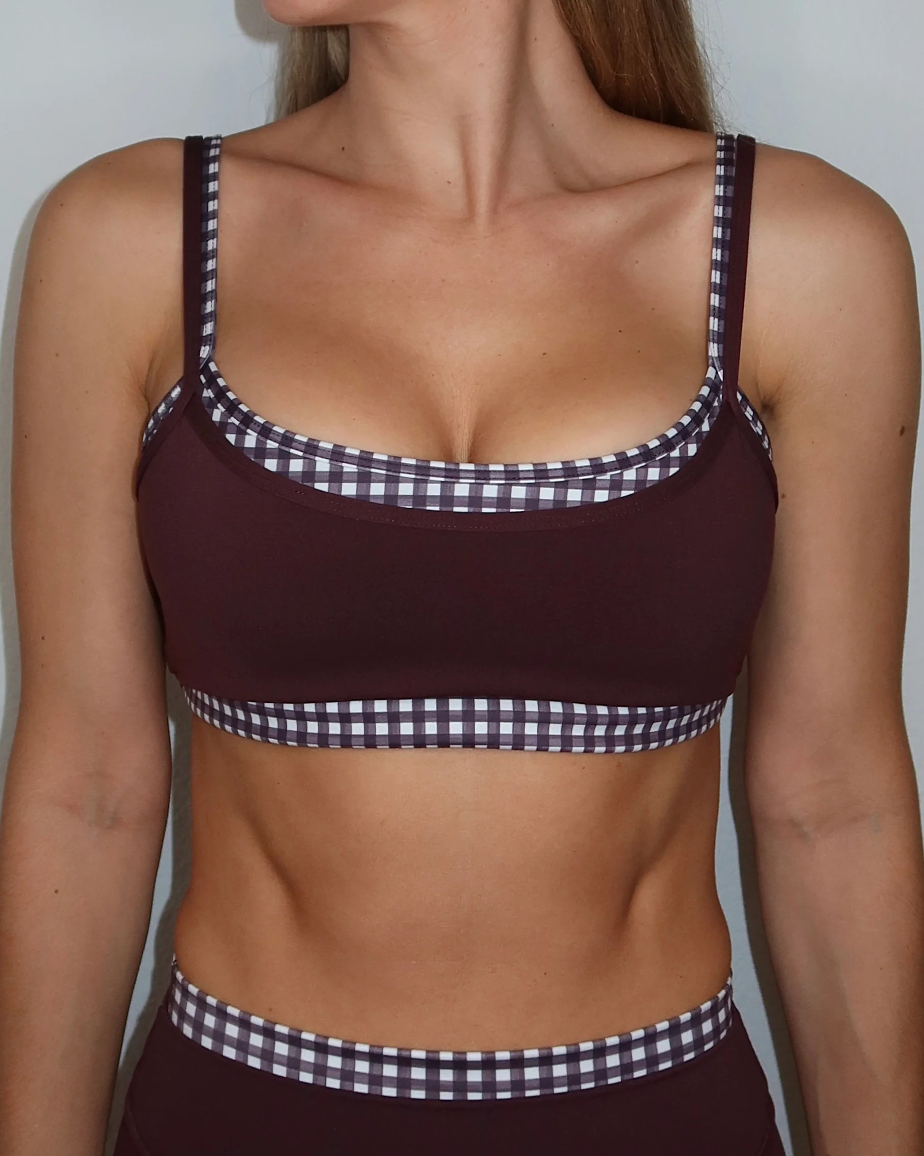 Double Layer Scoop Bra - Chocolate Cherry & Gingham - Image 2