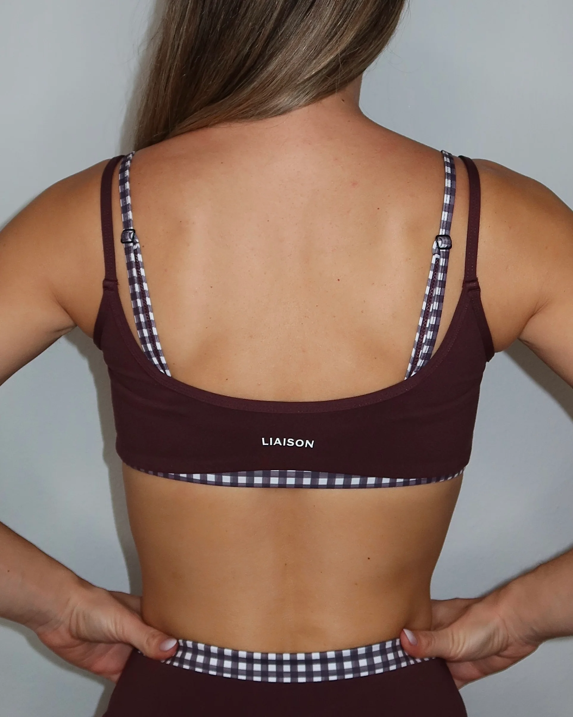 Double Layer Scoop Bra - Chocolate Cherry & Gingham - Image 4