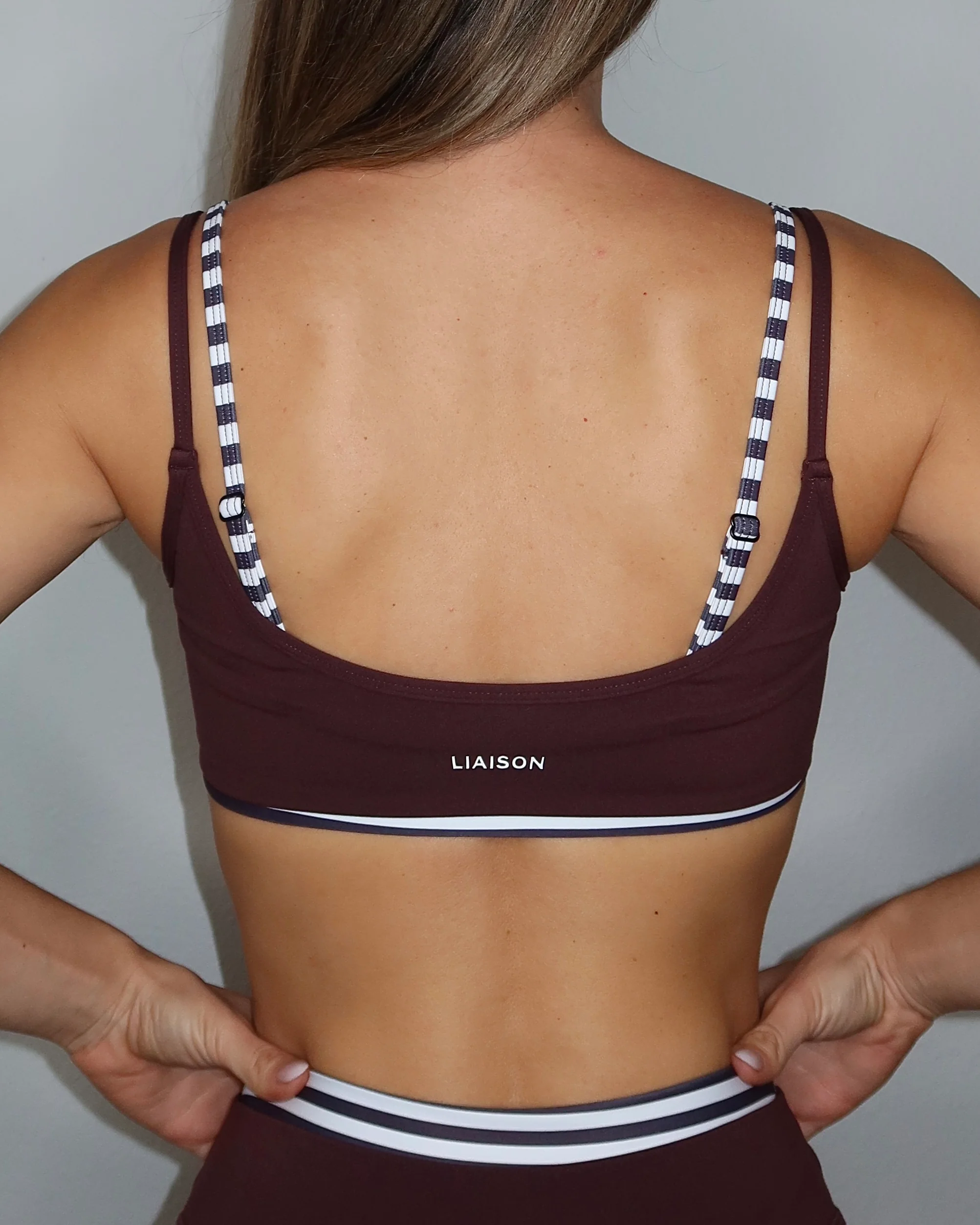 Double Layer Scoop Bra - Chocolate Cherry & Stripes - Image 2