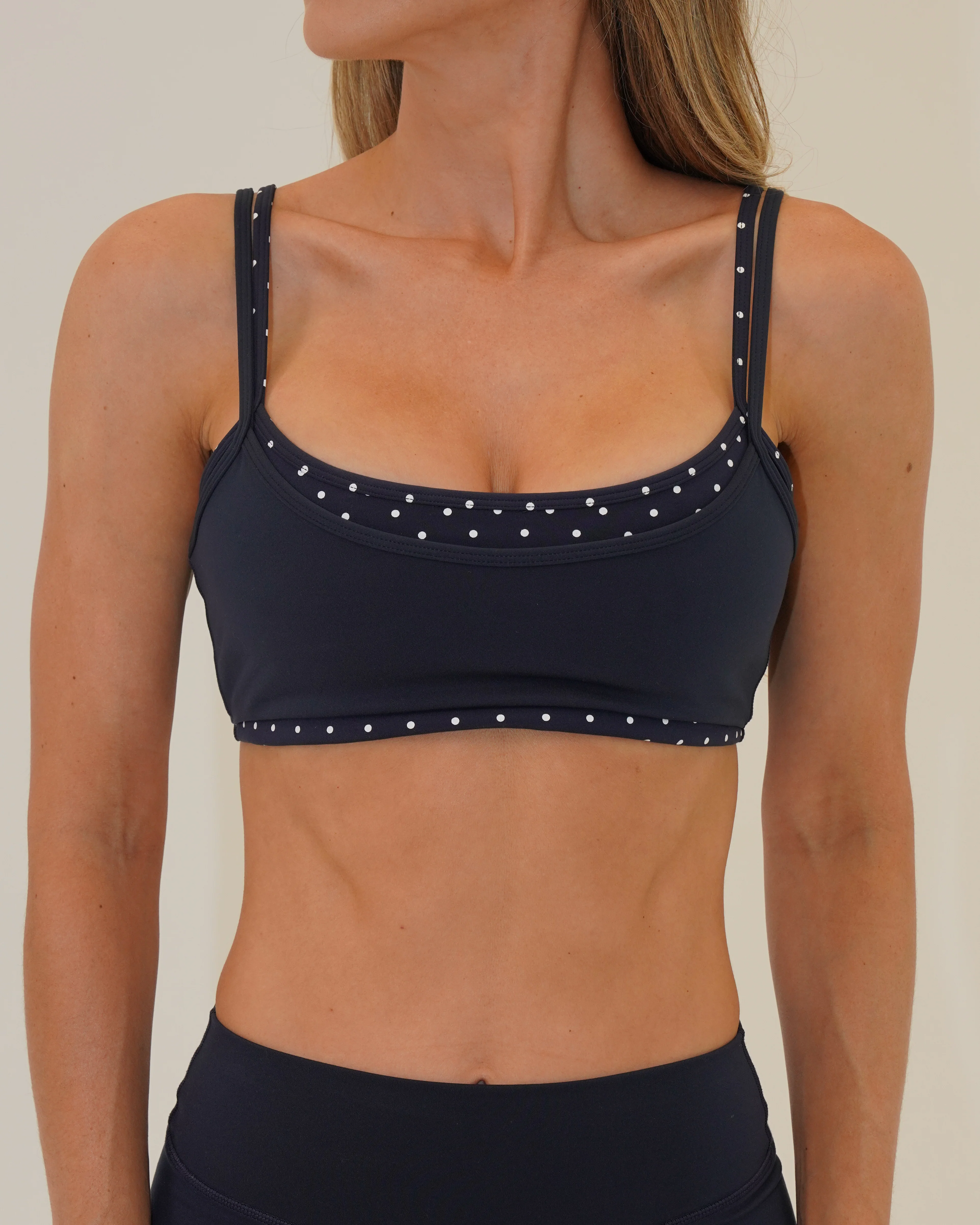 Double Layer Scoop Bra - Cypress & White Polka Dots - Image 2