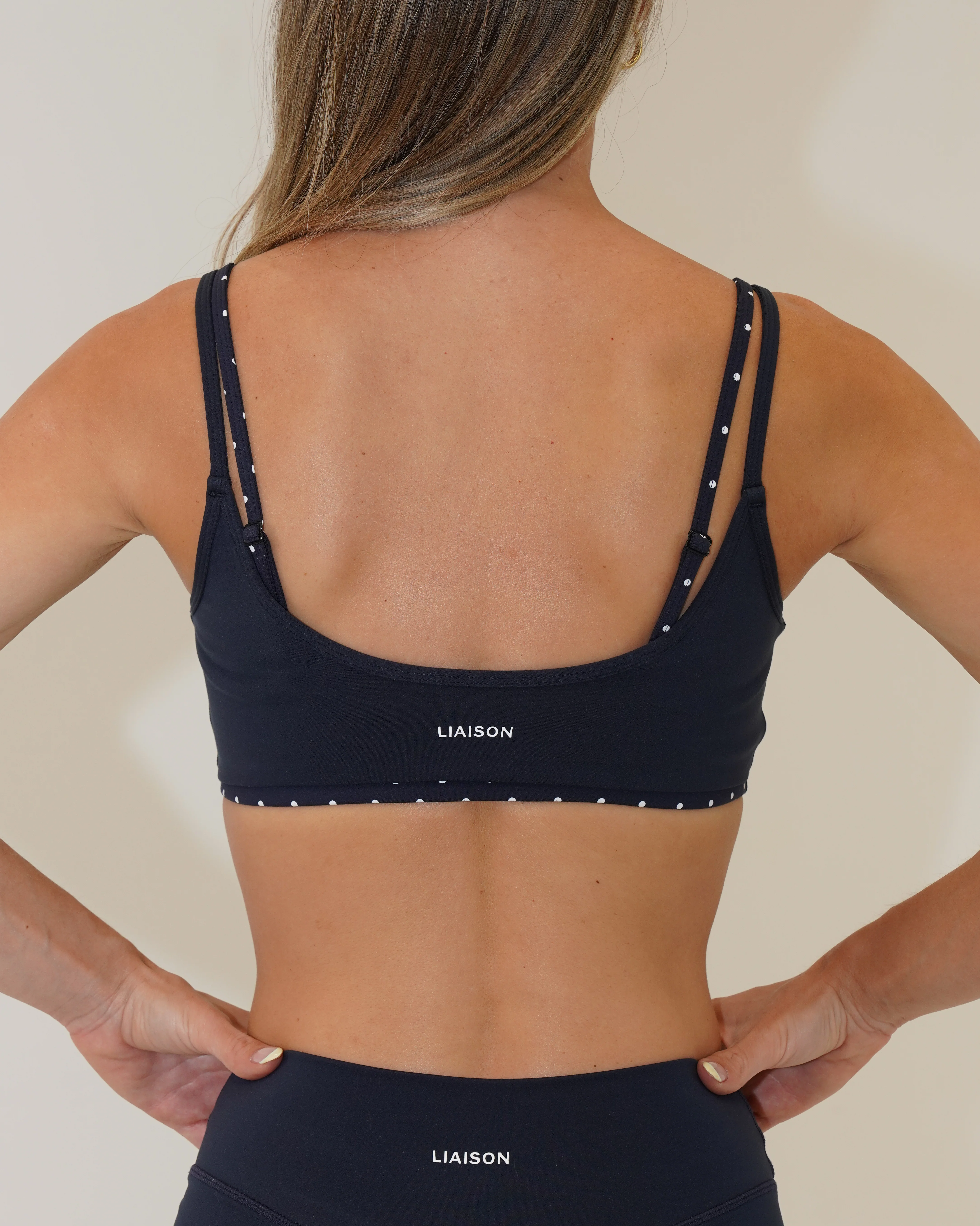 Double Layer Scoop Bra - Cypress & White Polka Dots - Image 4