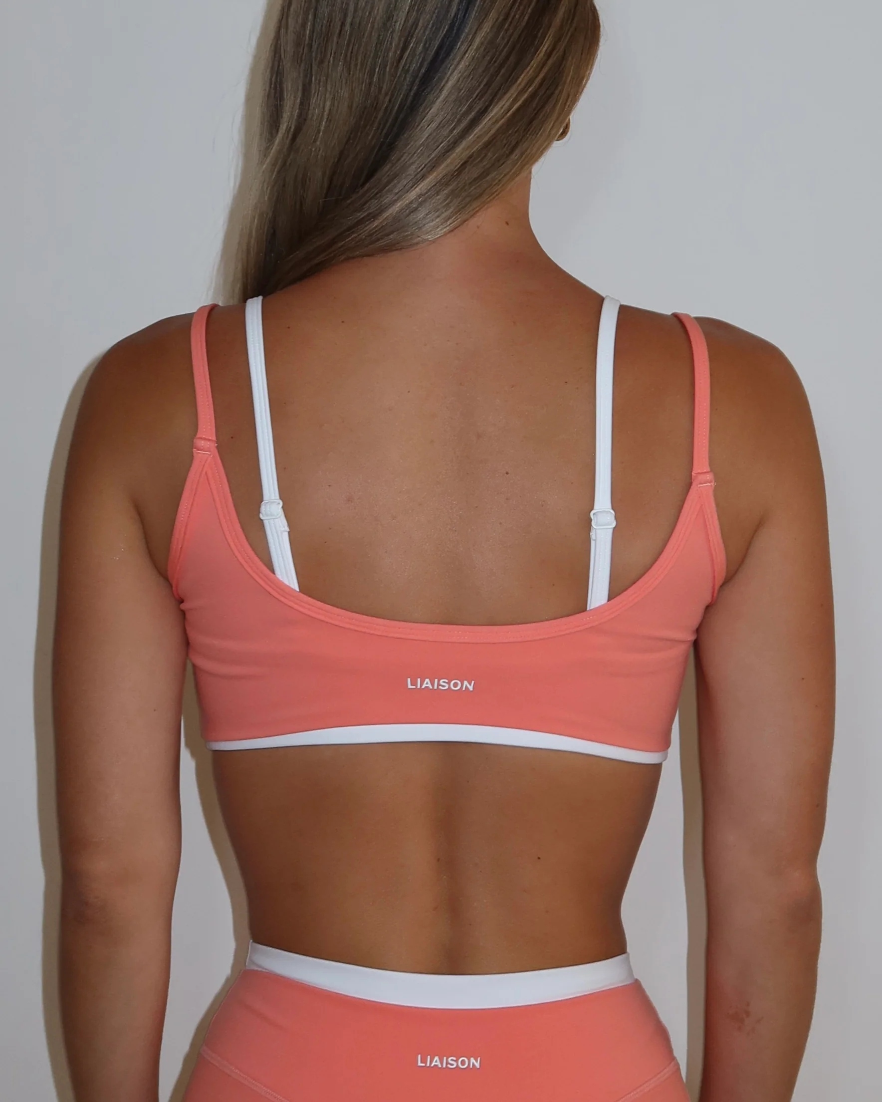 Double Layer Scoop Bra - Guava & White - Image 4