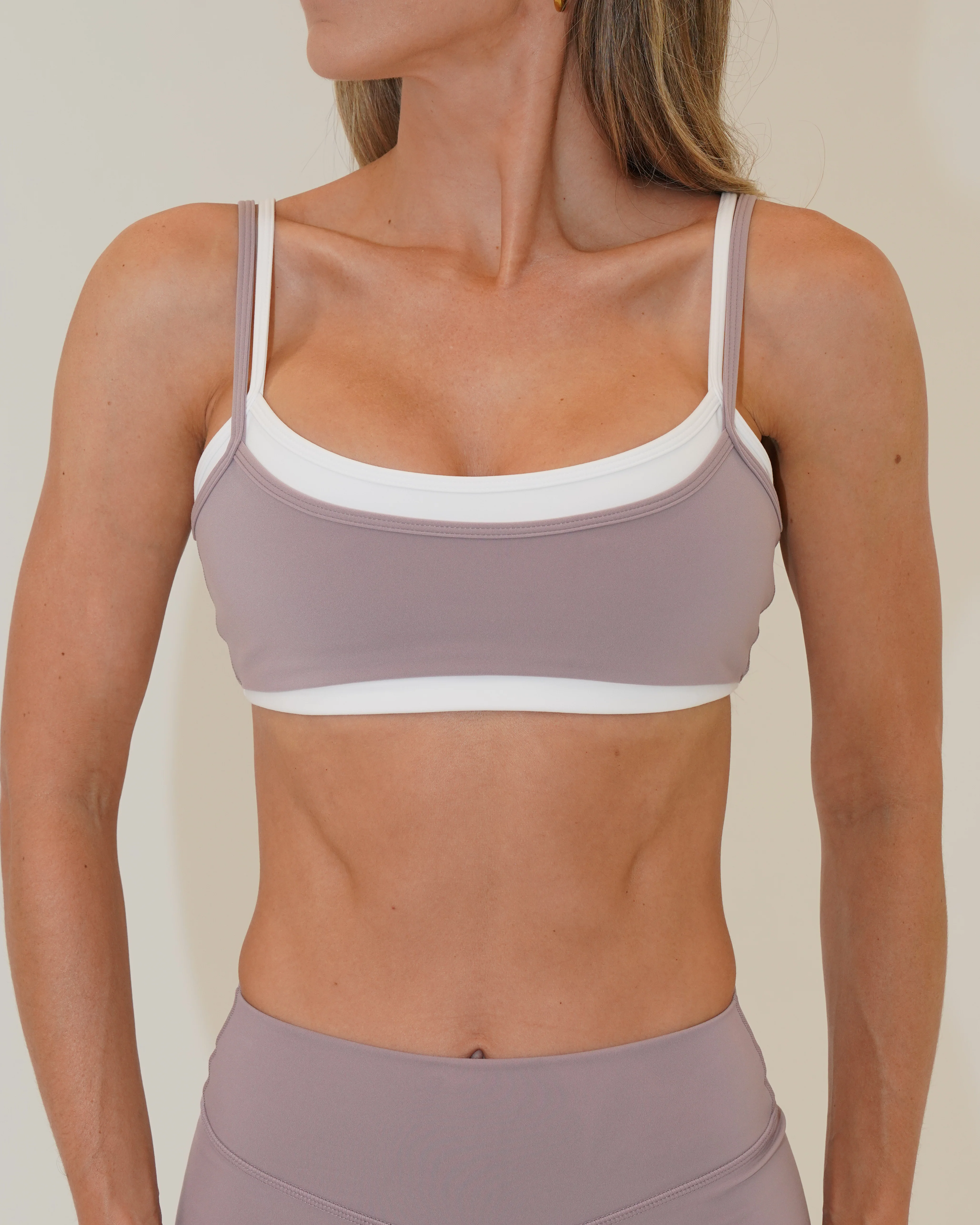 Double Layer Scoop Bra - Mauve & White - Image 2
