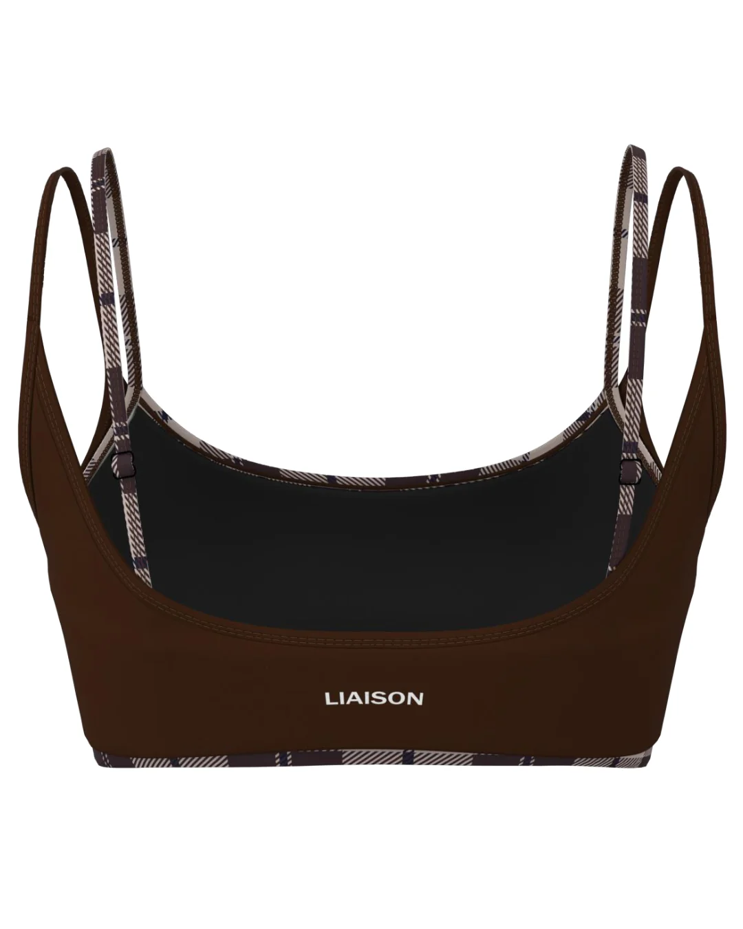 Double Layer Scoop Bra - Mocha Brown & Plaid - Image 3
