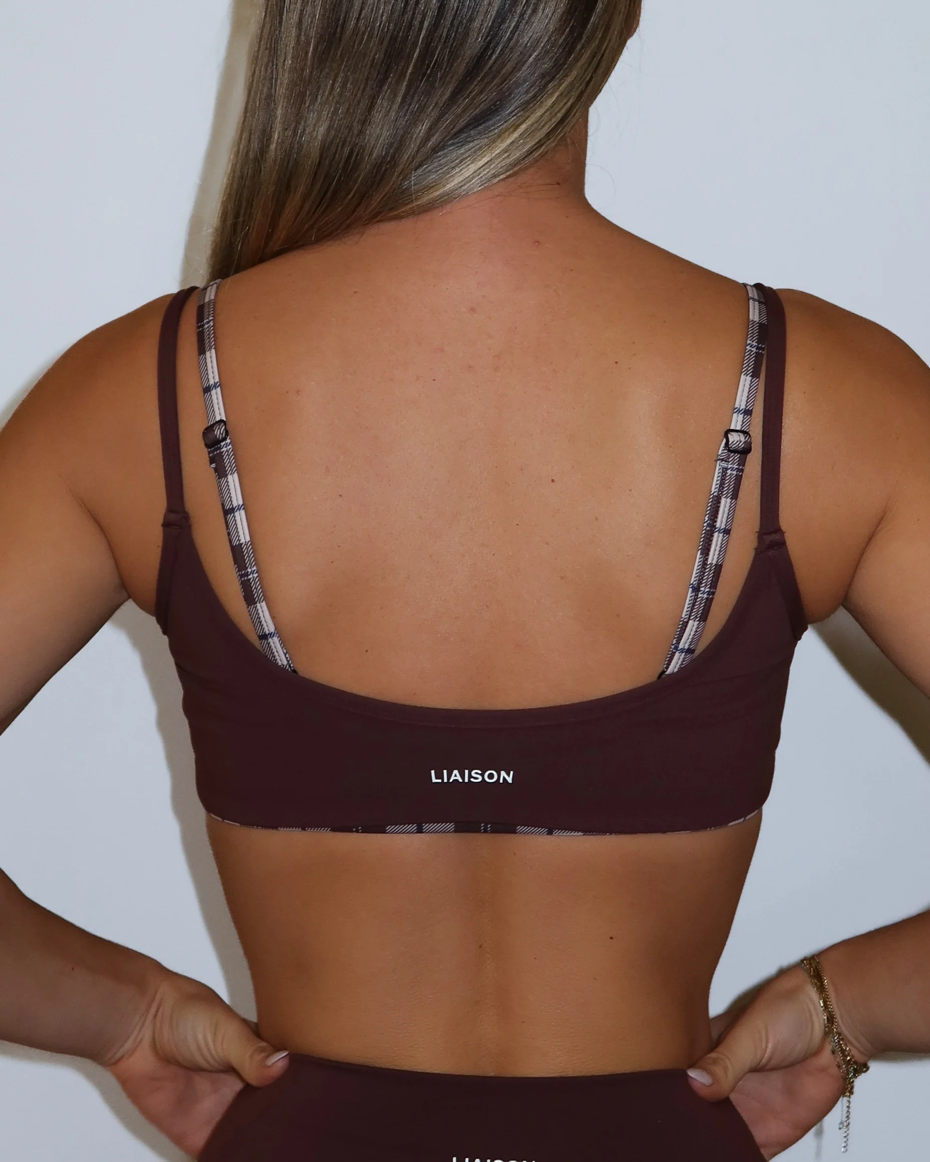 Double Layer Scoop Bra - Mocha Brown & Plaid - Image 4