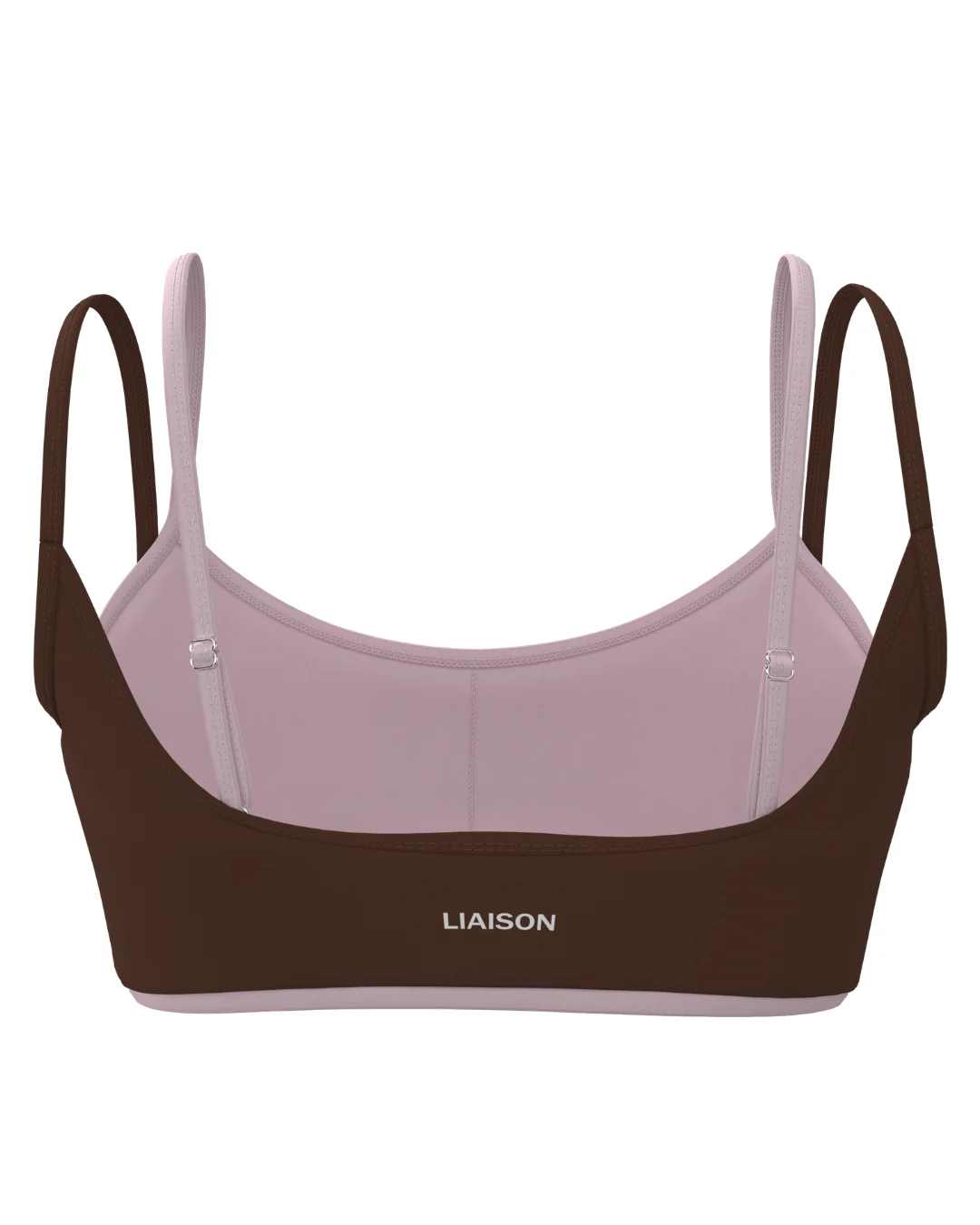 Double Layer Scoop Bra - Mocha Brown & Soft Pink - Image 3