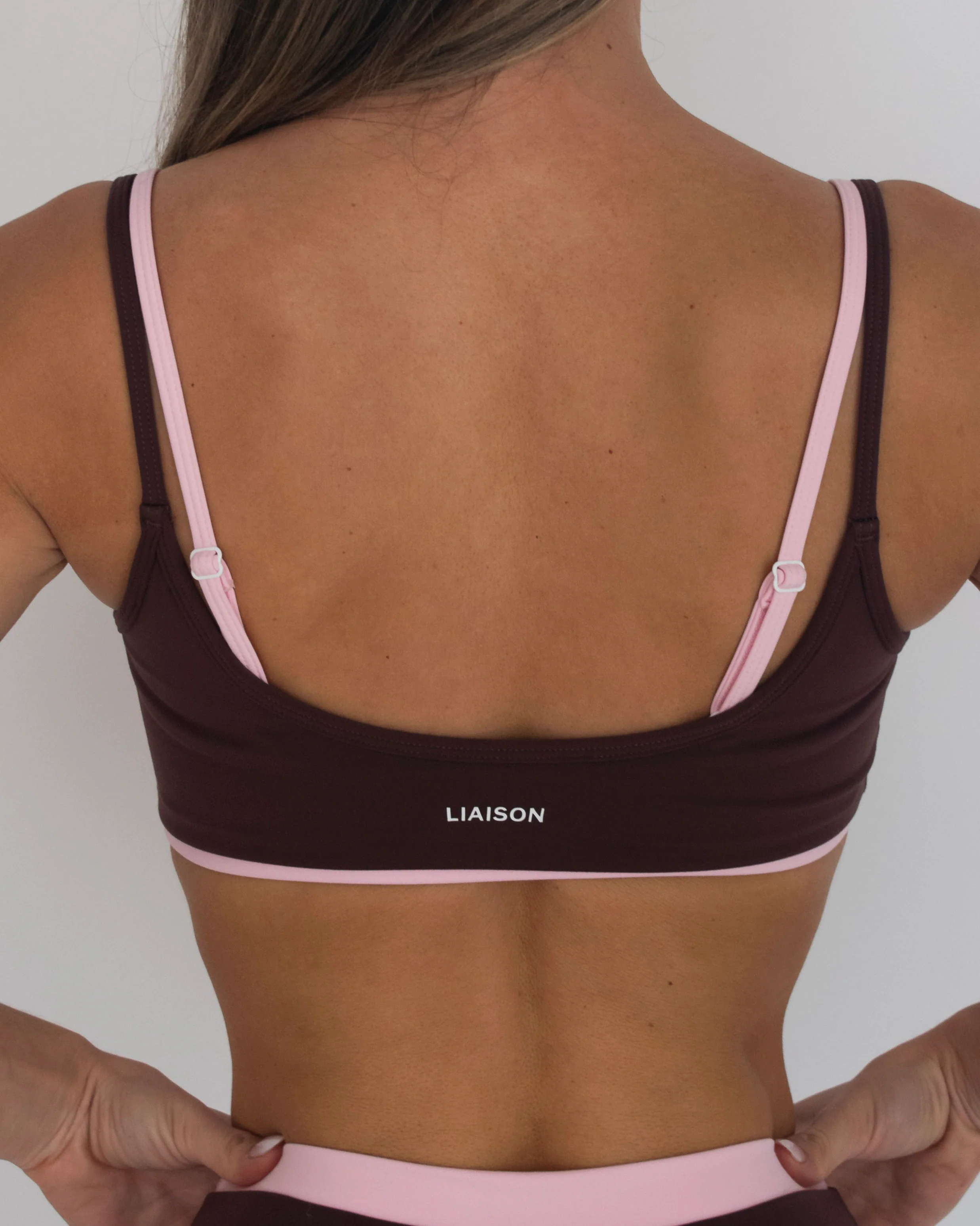 Double Layer Scoop Bra - Mocha Brown & Soft Pink - Image 4