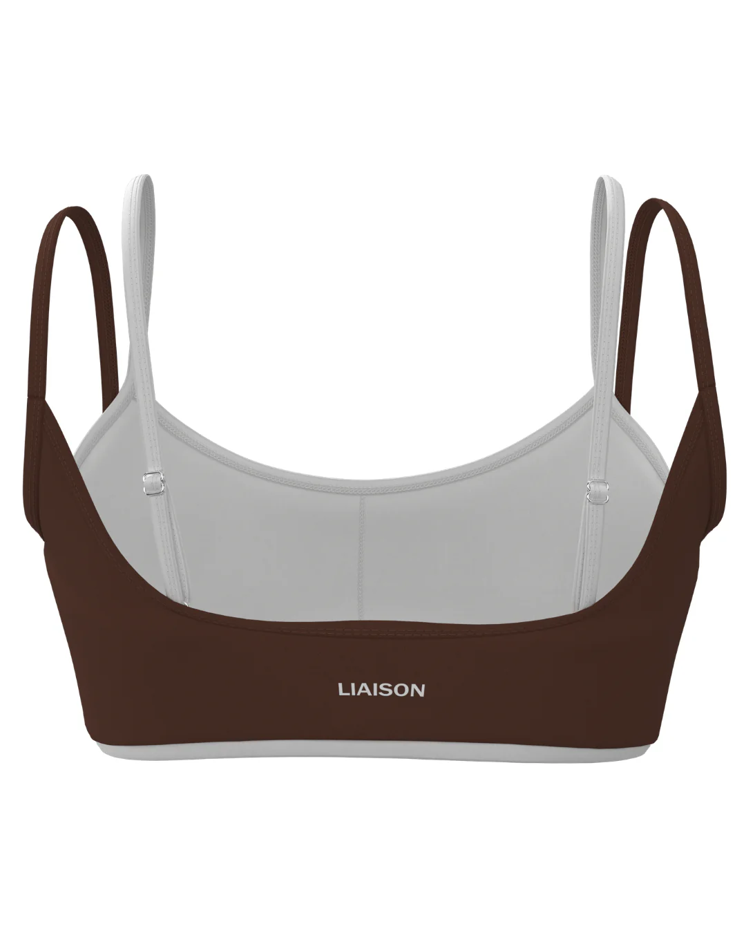 Double Layer Scoop Bra - Mocha Brown & White - Image 3