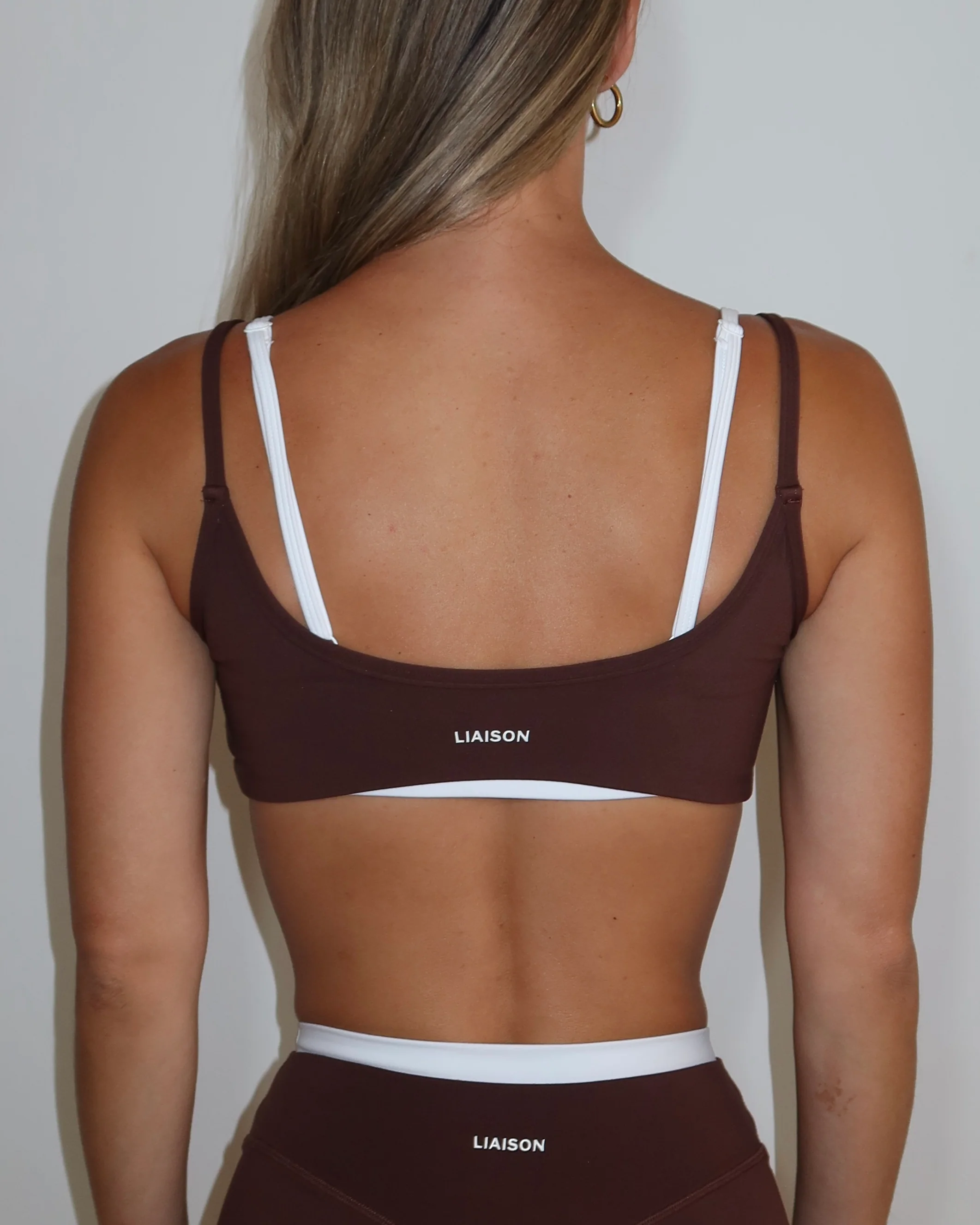 Double Layer Scoop Bra - Mocha Brown & White - Image 4