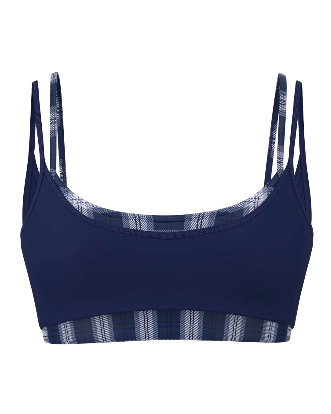 Double Layer Scoop Bra - Navy & Plaid