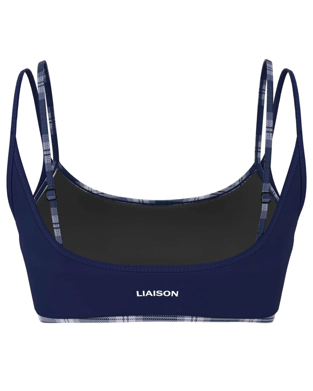 Double Layer Scoop Bra - Navy & Plaid - Image 3