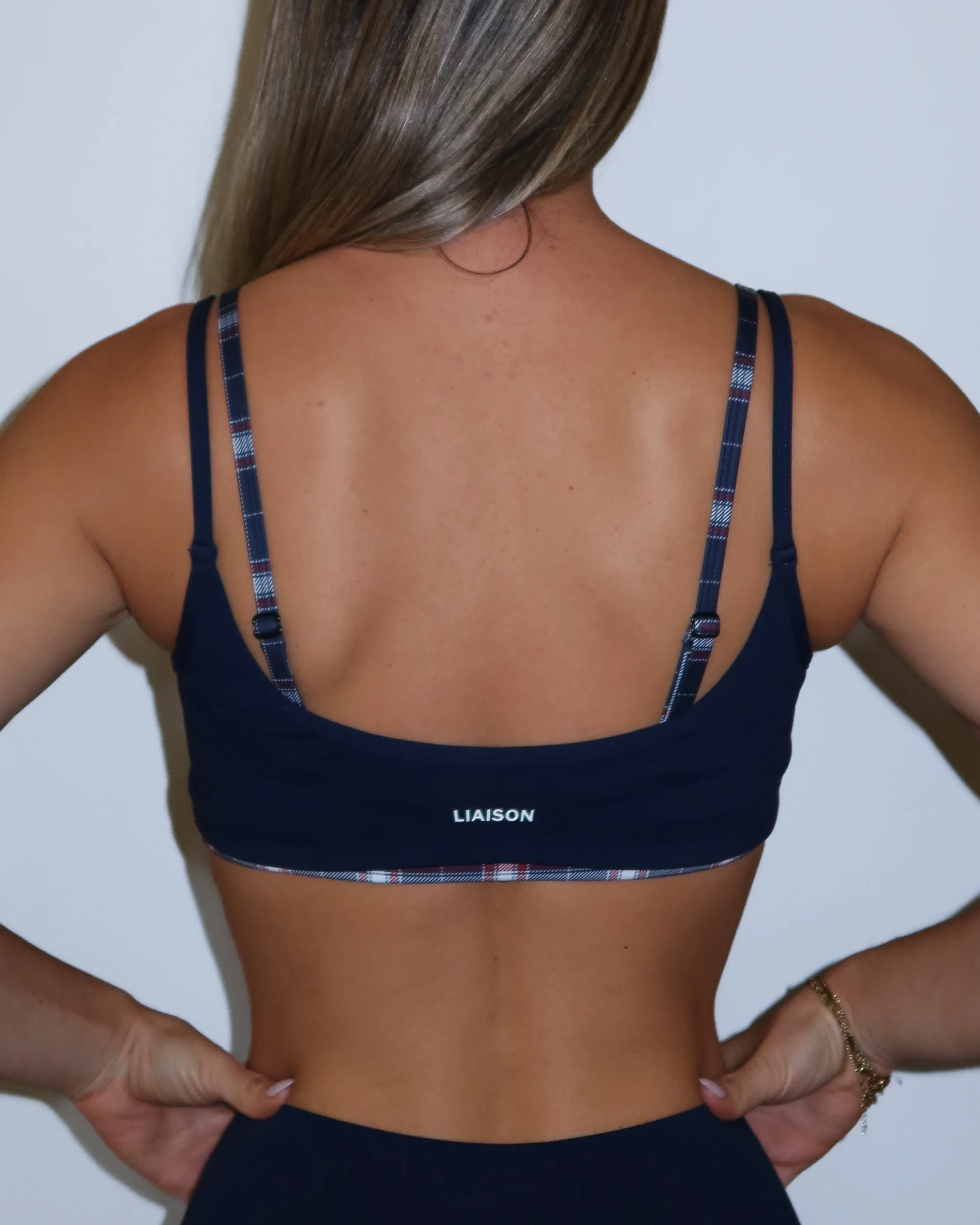 Double Layer Scoop Bra - Navy & Plaid - Image 4