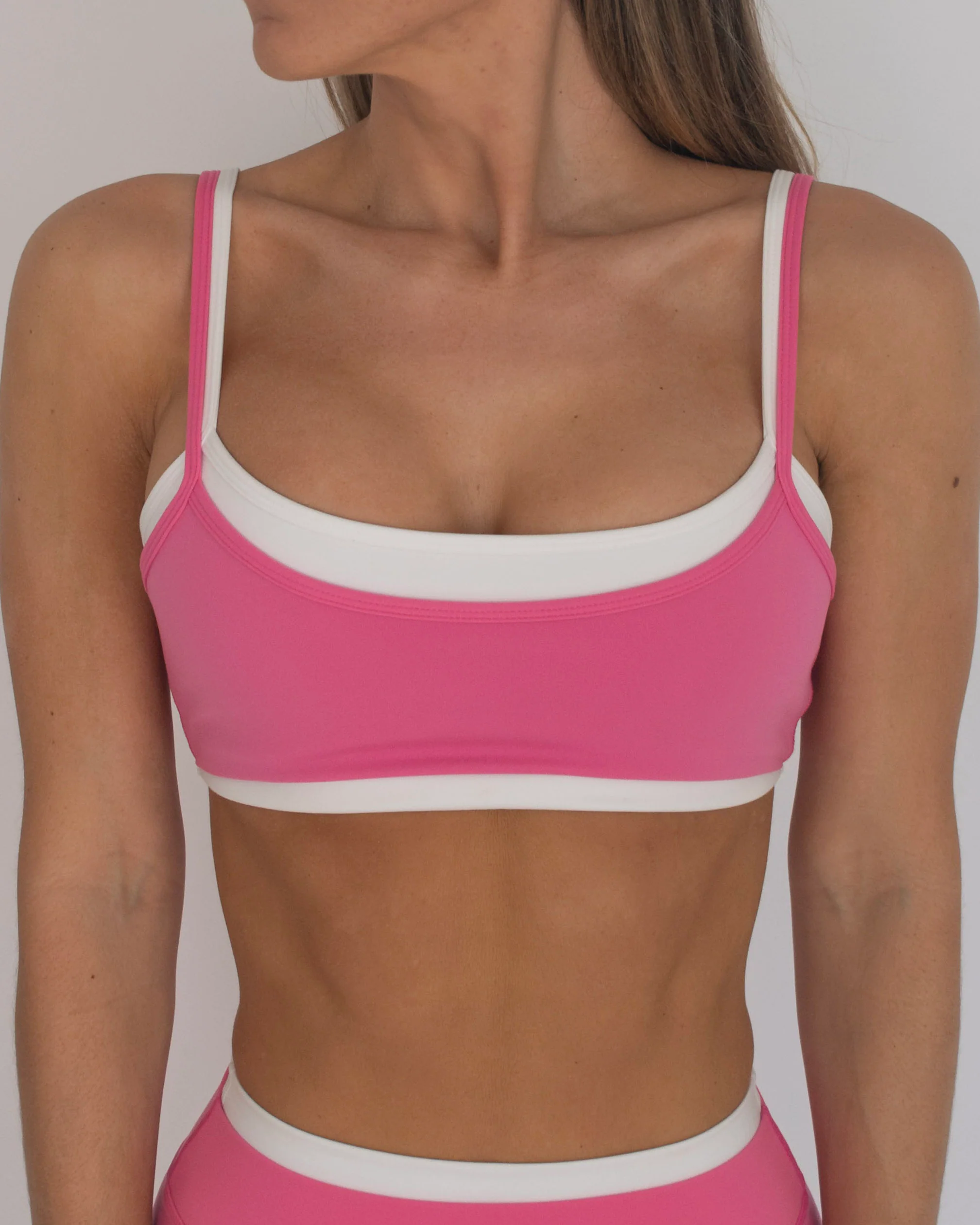 Double Layer Scoop Bra - Passion Pink & White - Image 2