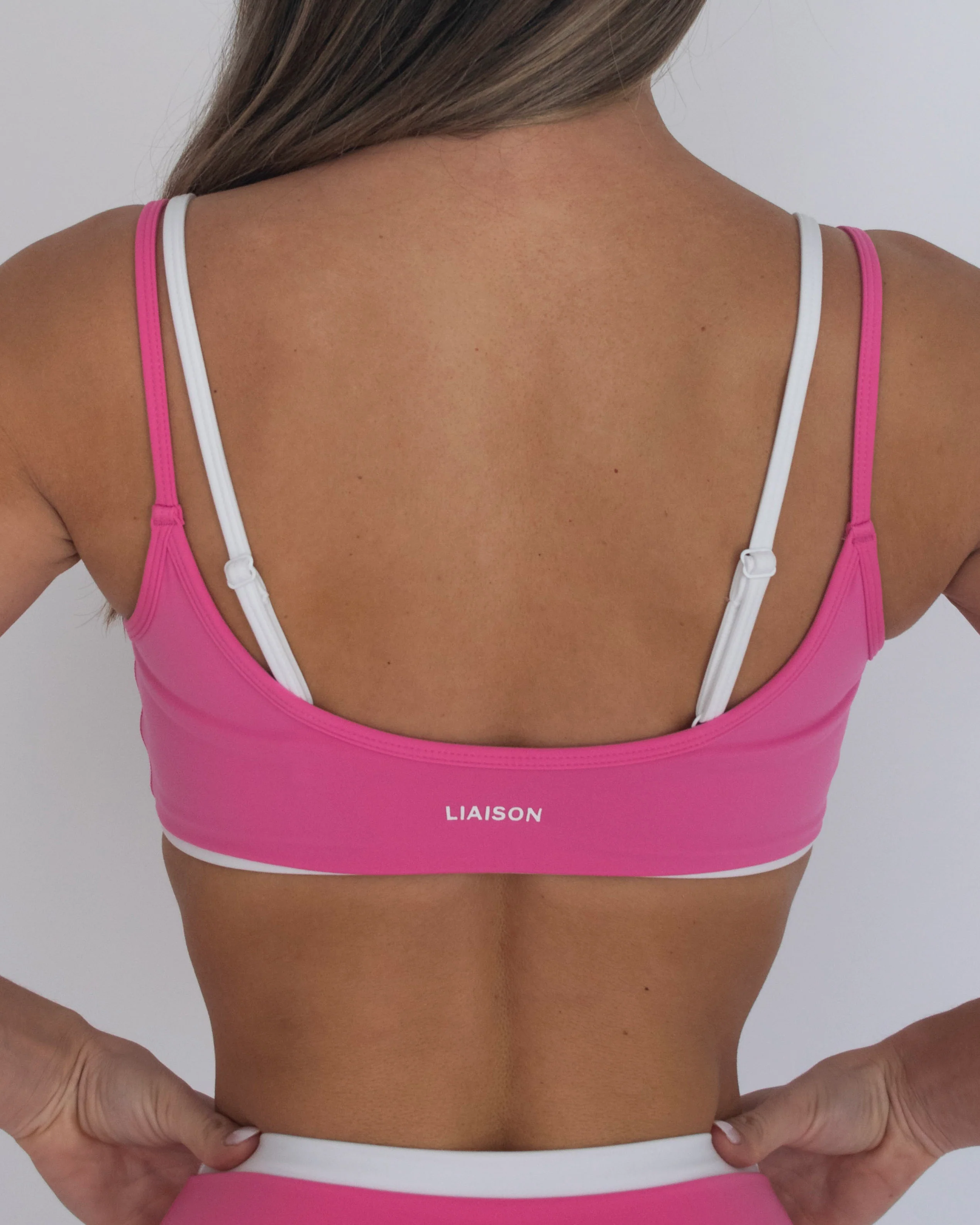Double Layer Scoop Bra - Passion Pink & White - Image 4