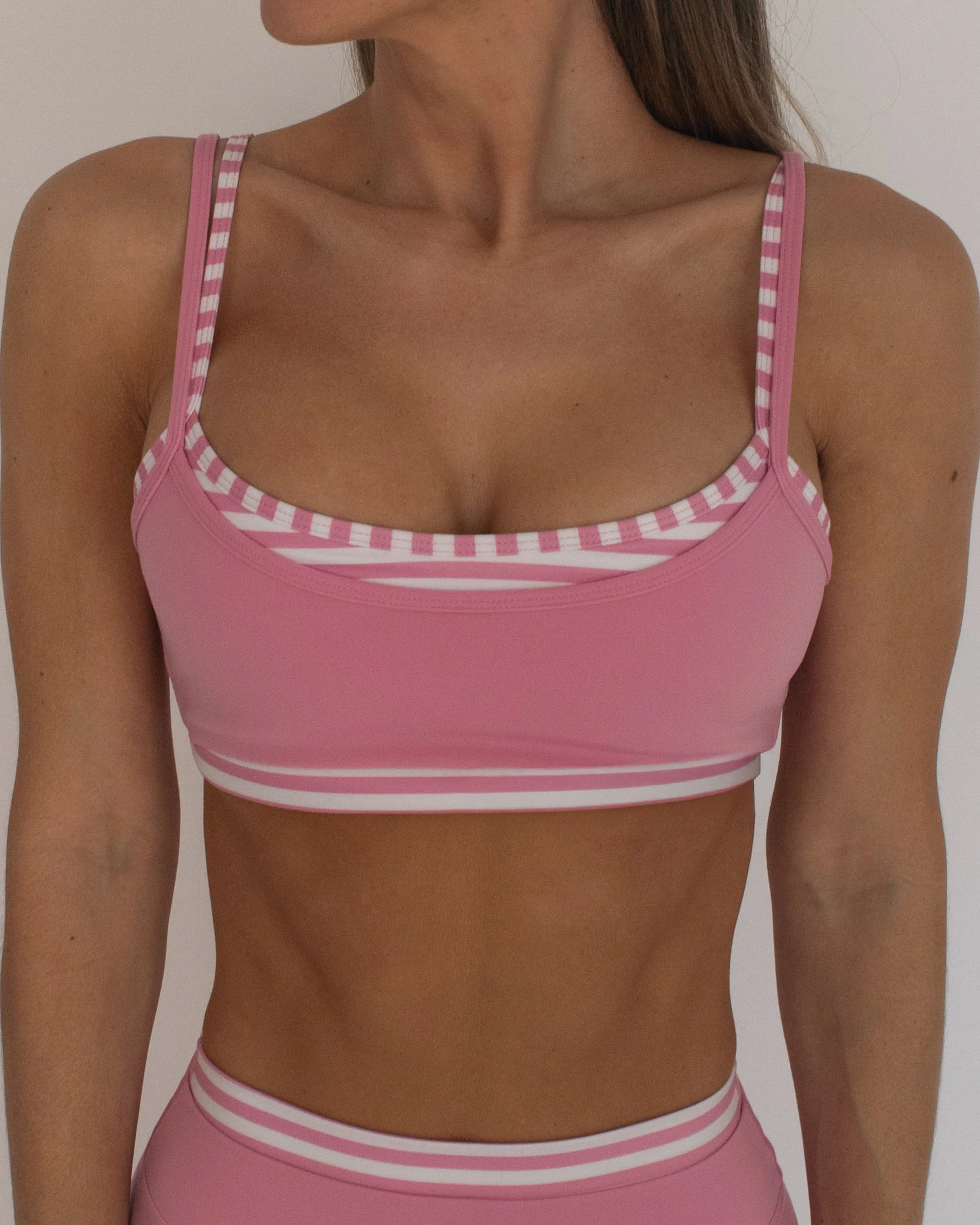 Double Layer Scoop Bra - Petal Pink & Stripes - Image 2