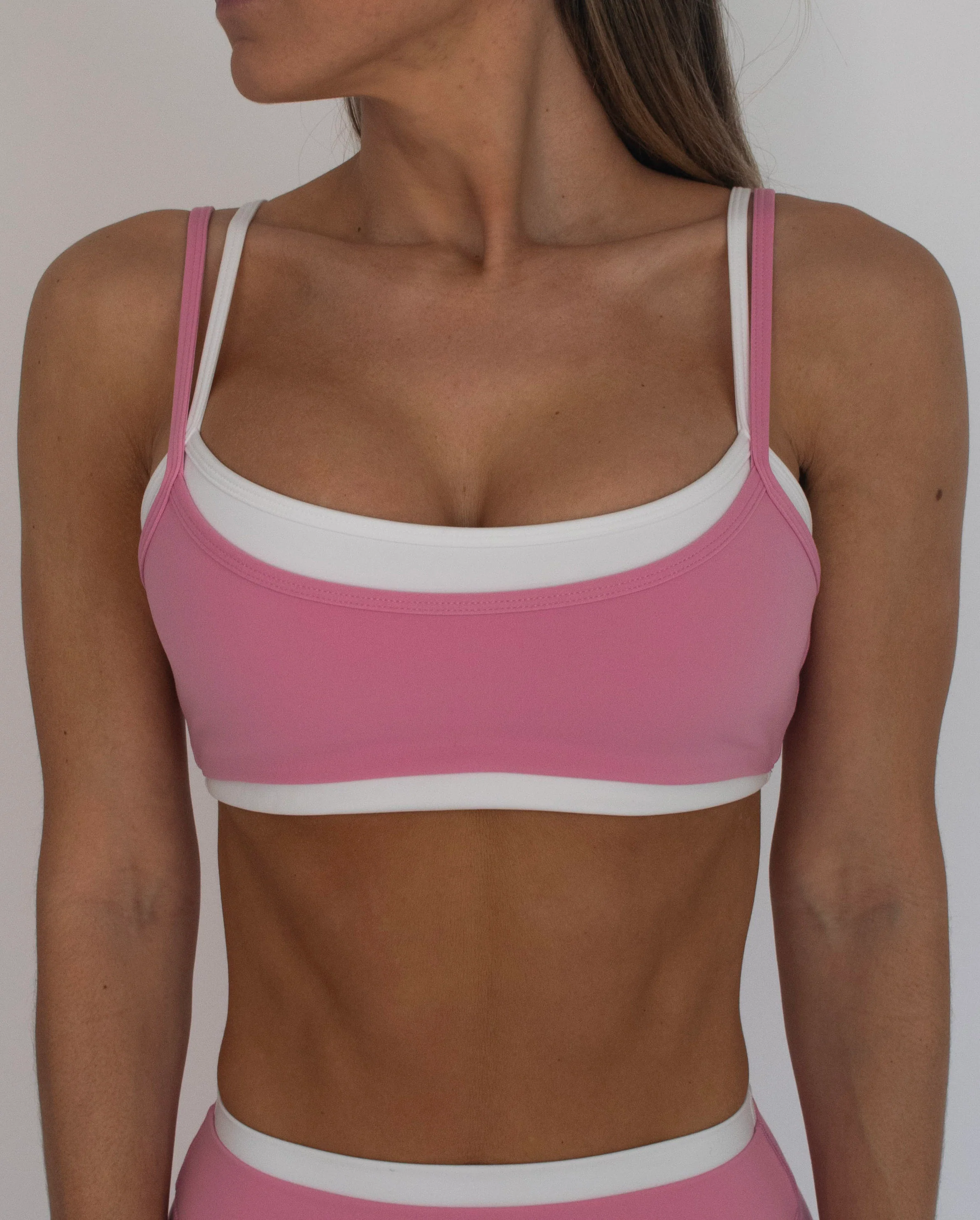 Double Layer Scoop Bra - Petal Pink & White - Image 2