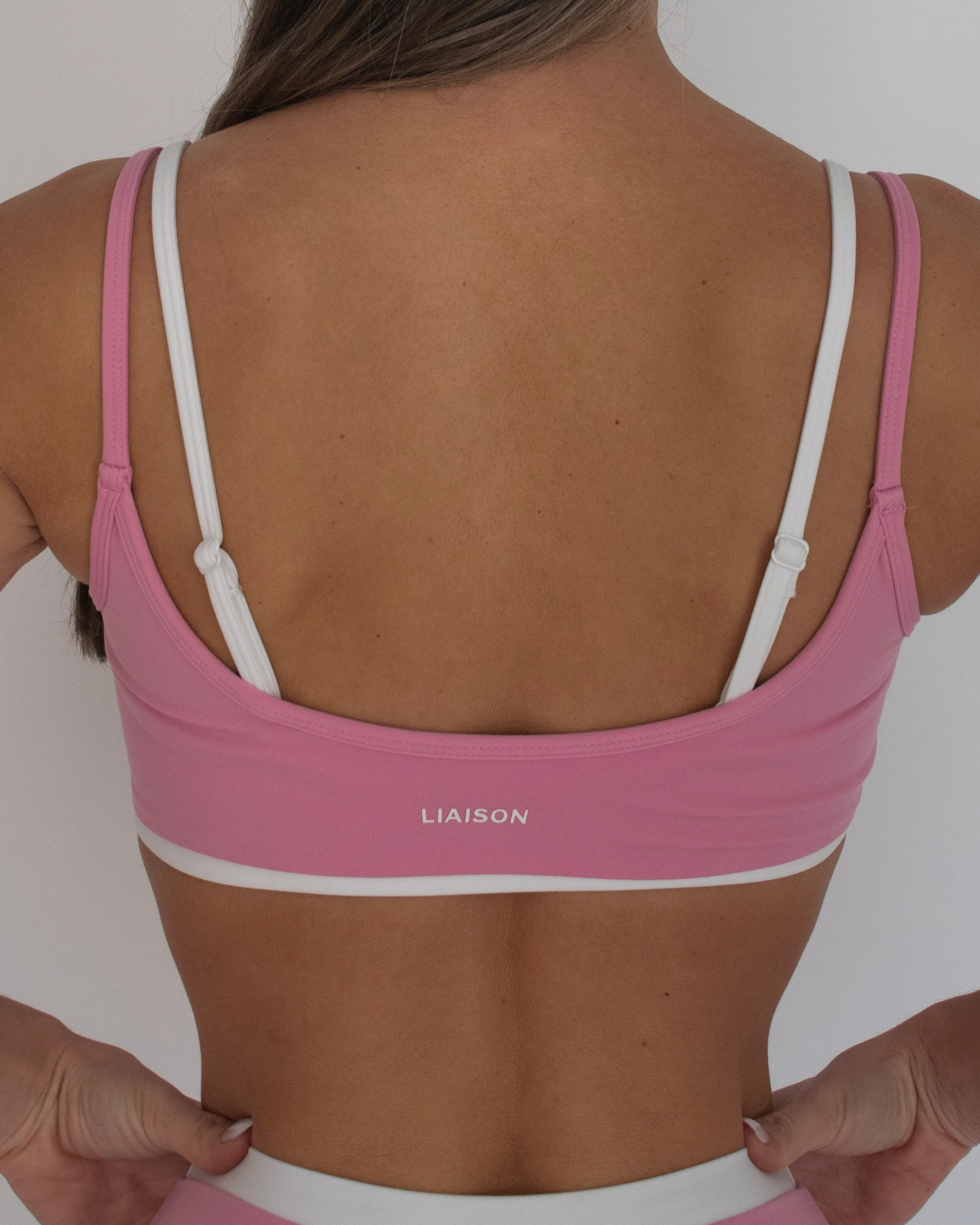 Double Layer Scoop Bra - Petal Pink & White - Image 4