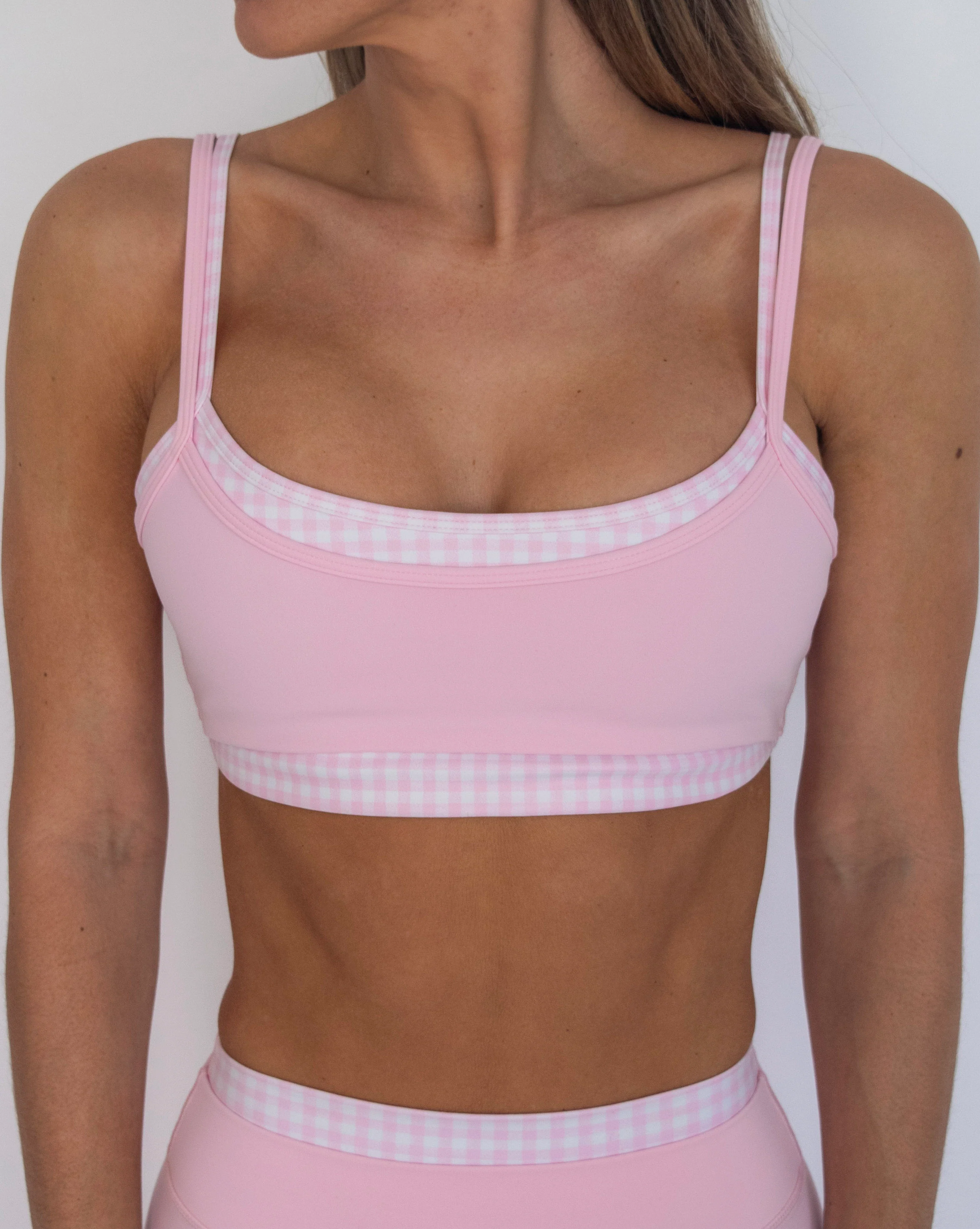 Double Layer Scoop Bra - Soft Pink & Gingham - Image 2