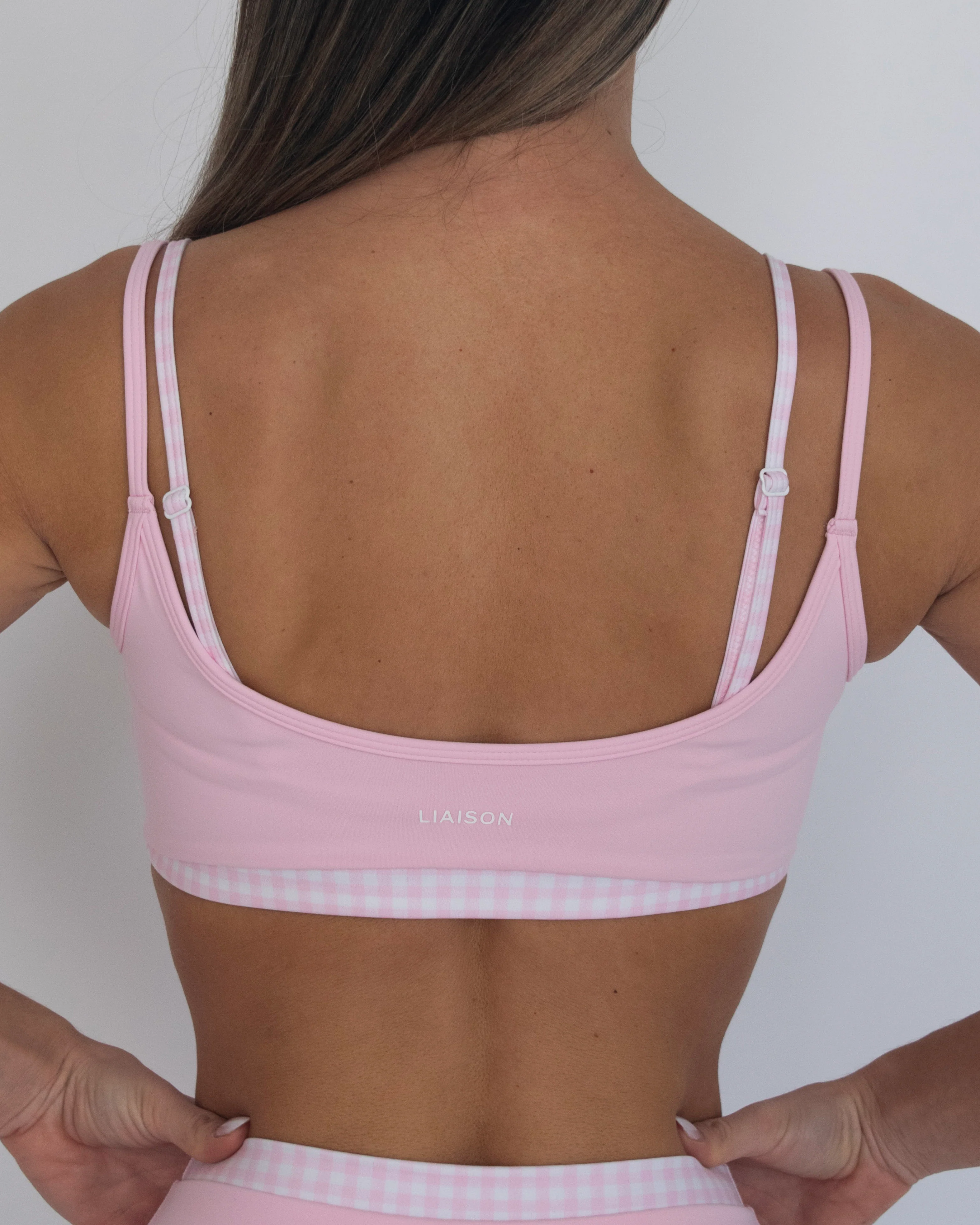 Double Layer Scoop Bra - Soft Pink & Gingham - Image 4
