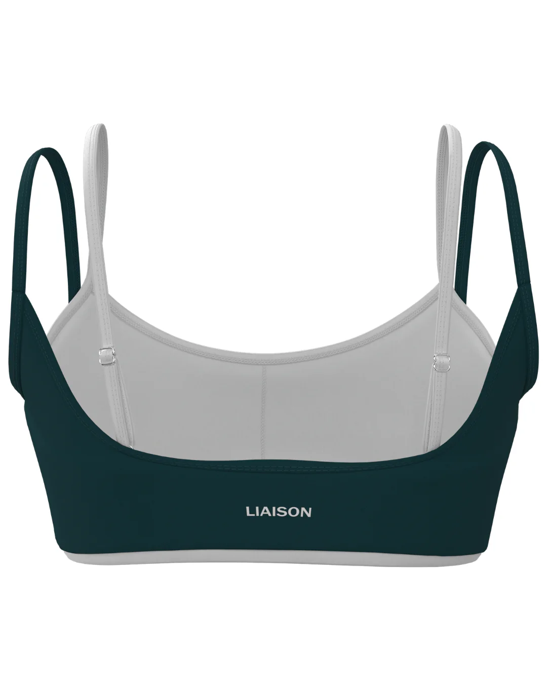 Double Layer Scoop Bra (text logo) - Deep Teal & White - Image 2