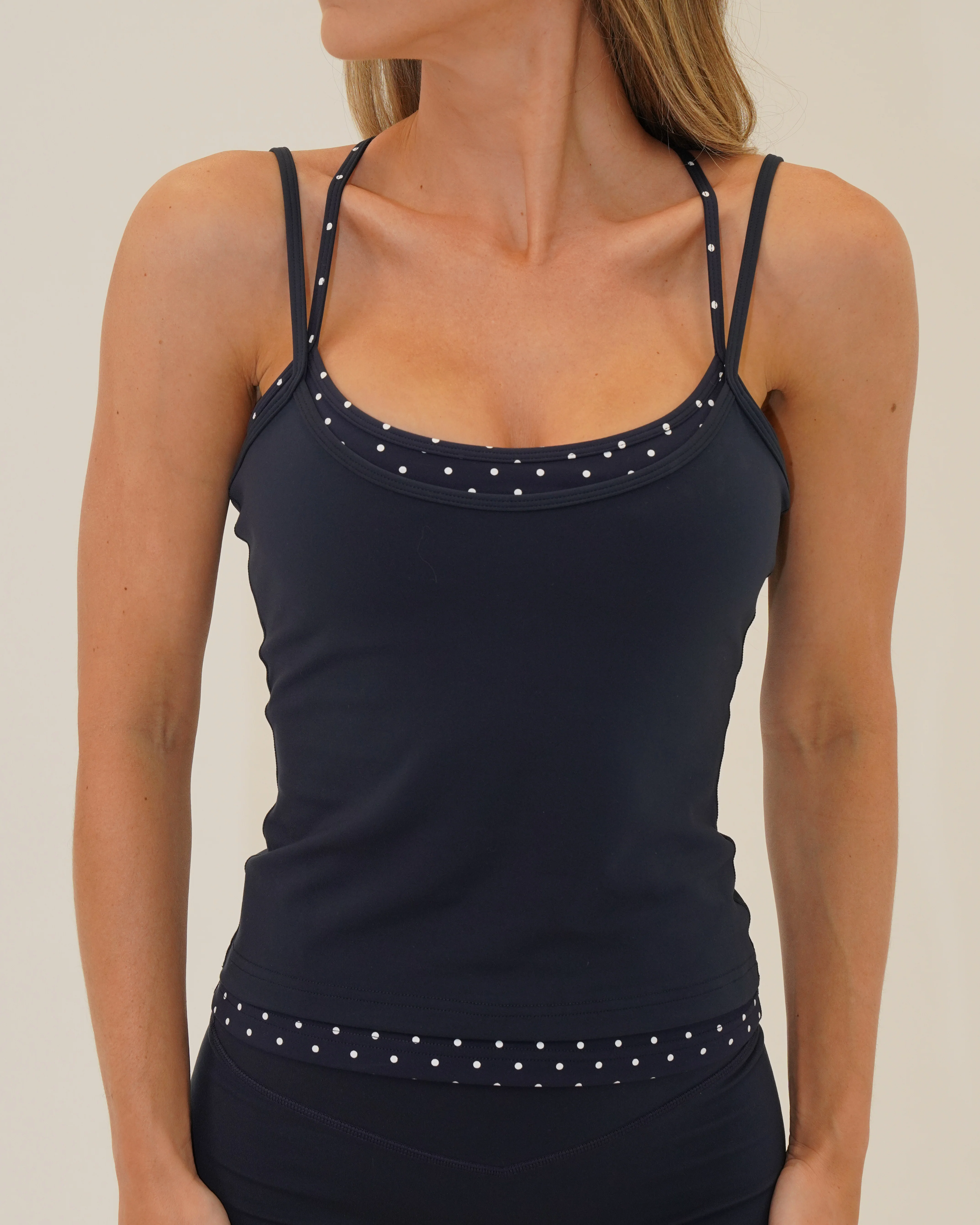 Double Layer Sporty Tank - Cypress & White Polka Dots - Image 2