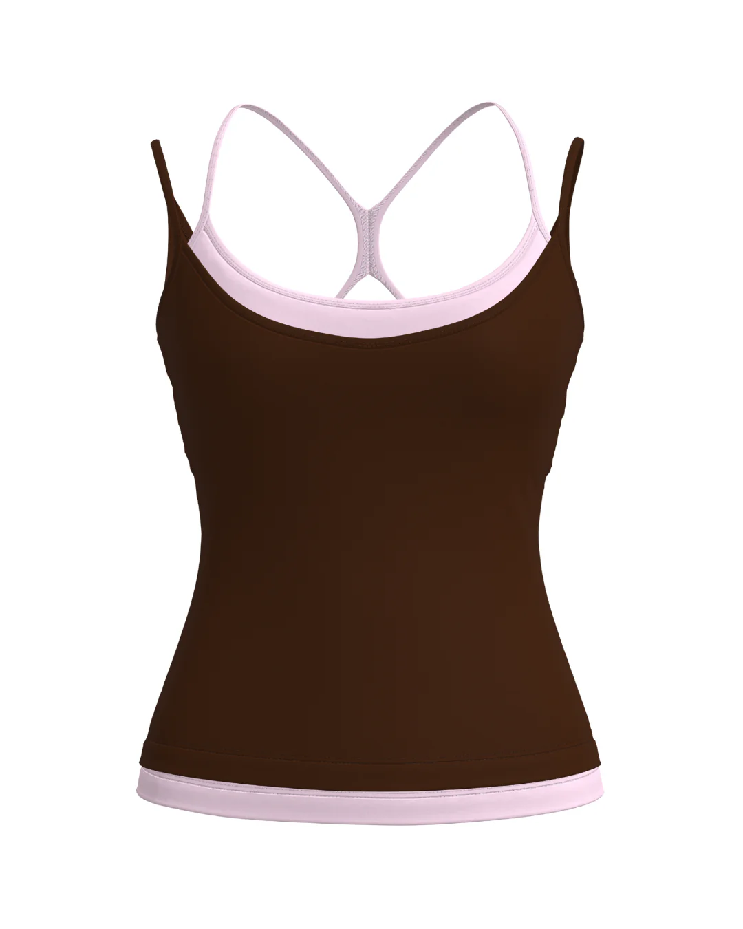 Double Layer Sporty Tank - Mocha Brown & Soft Pink
