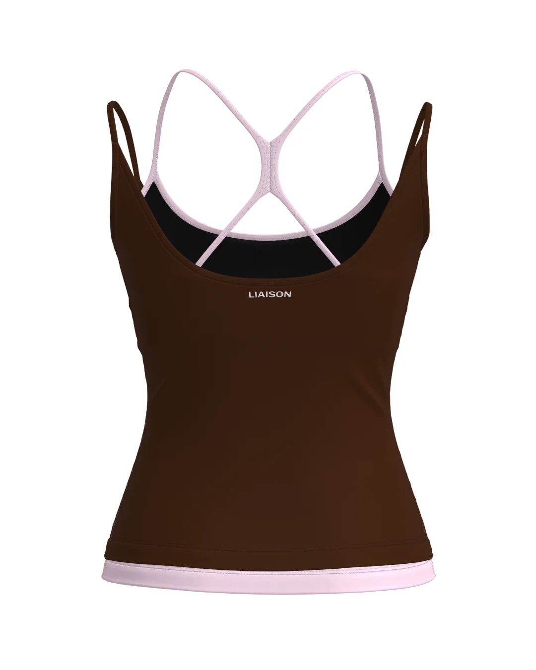 Double Layer Sporty Tank - Mocha Brown & Soft Pink - Image 2