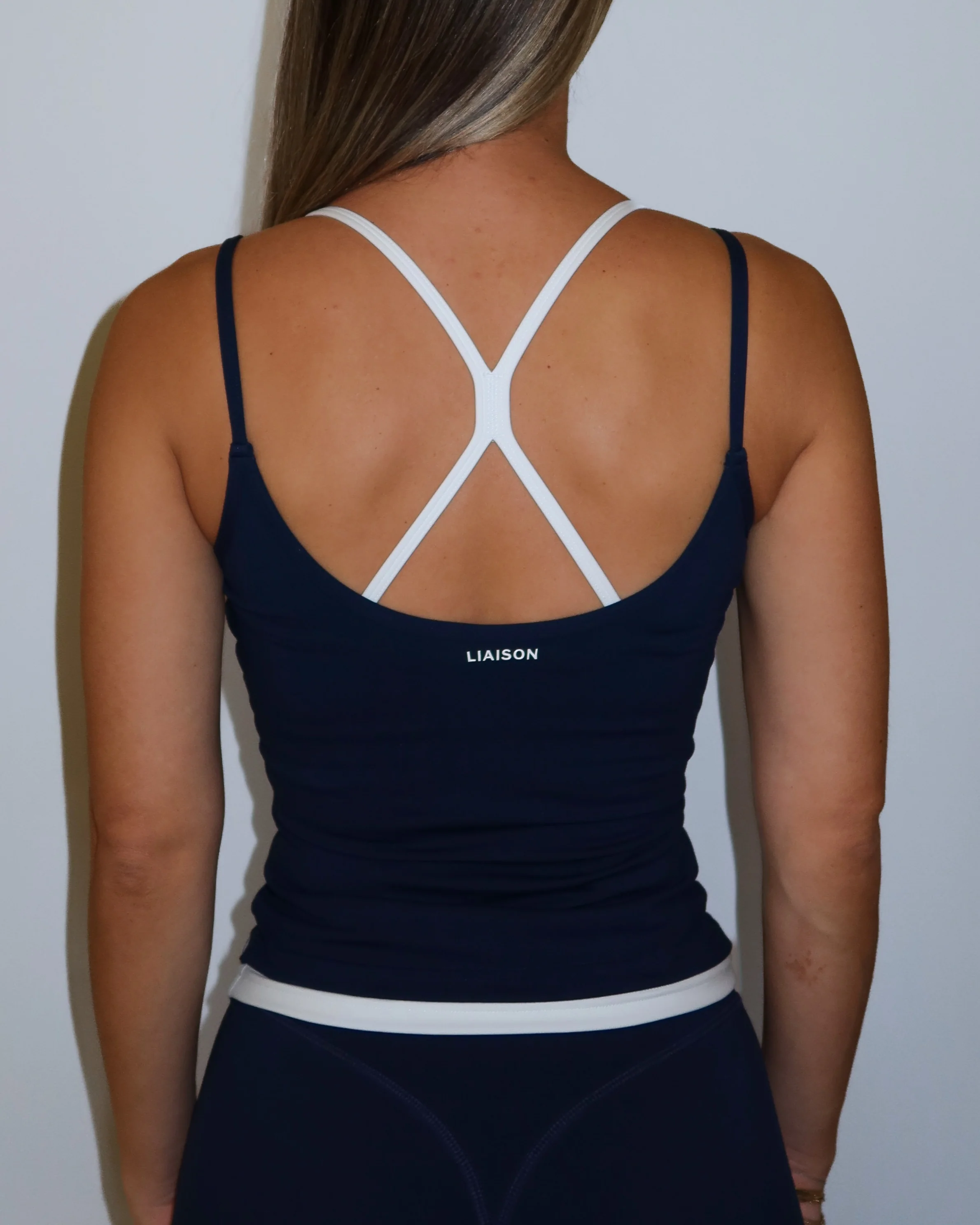 Double Layer Sporty Tank - Navy & White - Image 4