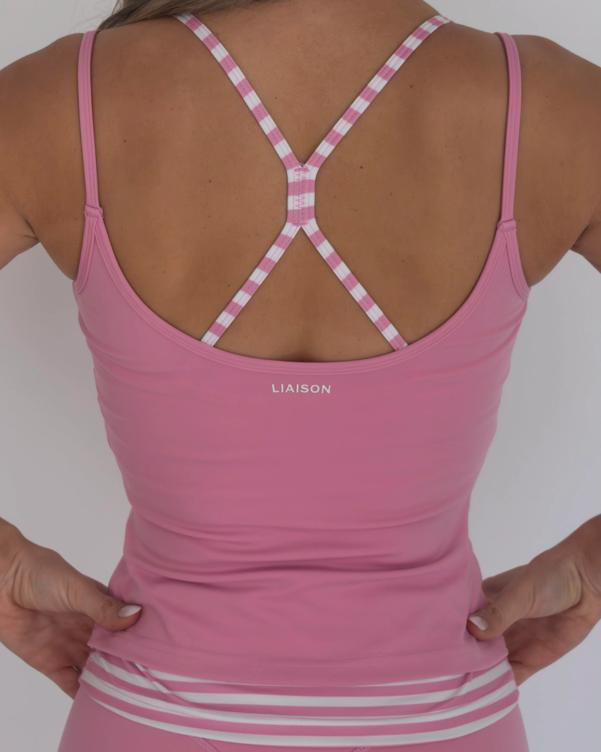 Double Layer Sporty Tank - Petal Pink & Stripes - Image 4