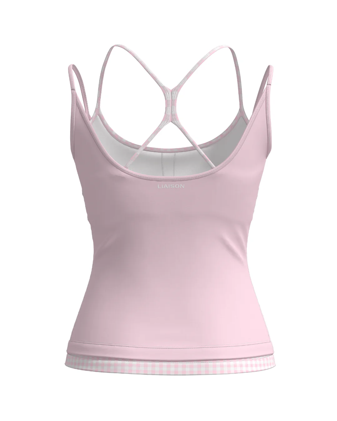 Double Layer Sporty Tank - Soft Pink & Gingham - Image 3
