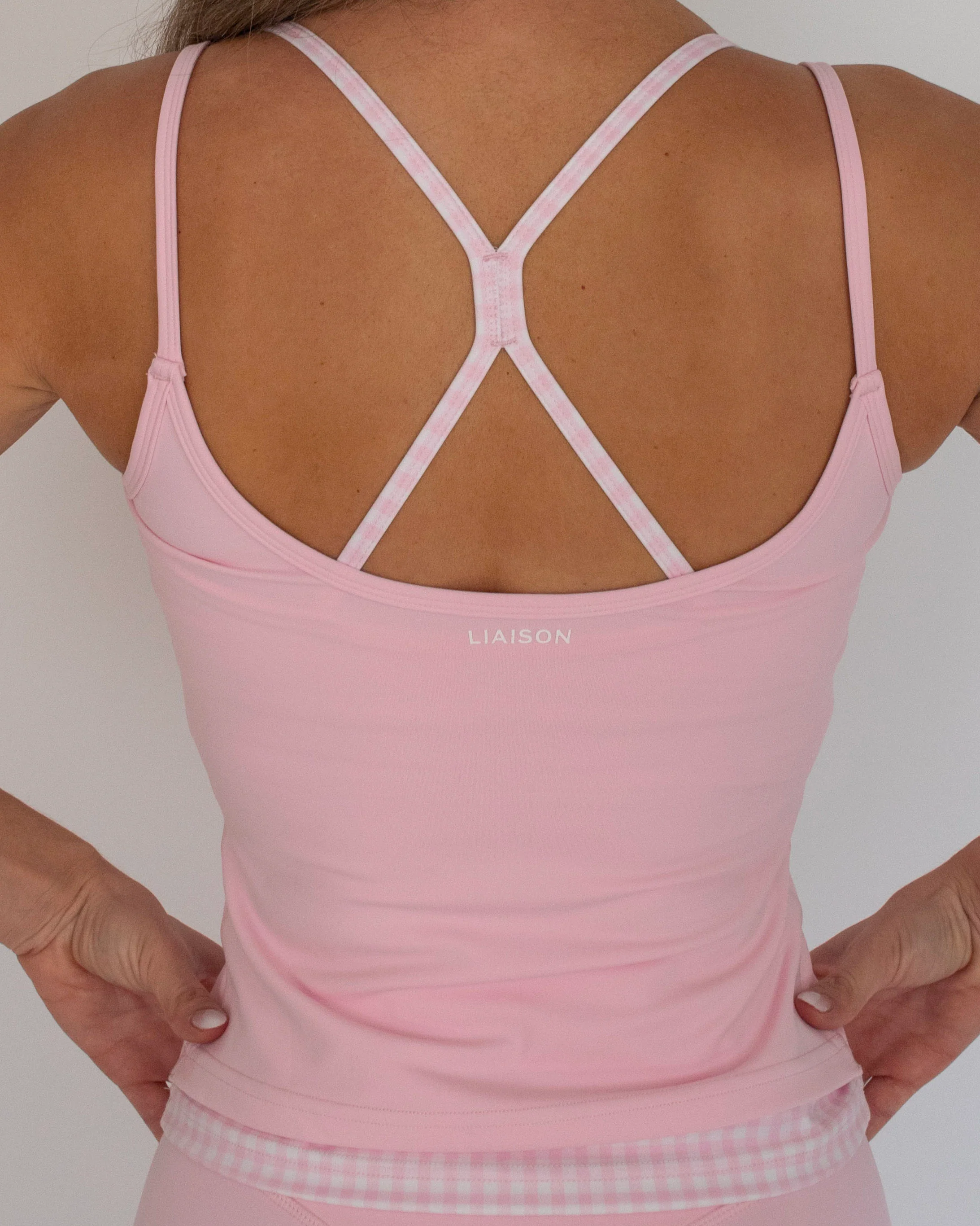 Double Layer Sporty Tank - Soft Pink & Gingham - Image 4