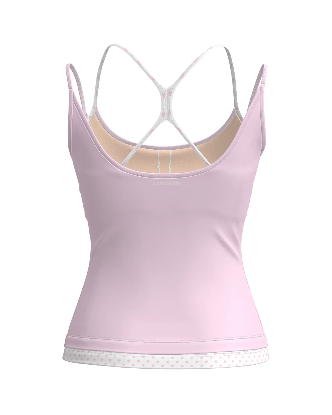 Double Layer Sporty Tank - Soft Pink & White Polka Dots - Image 2