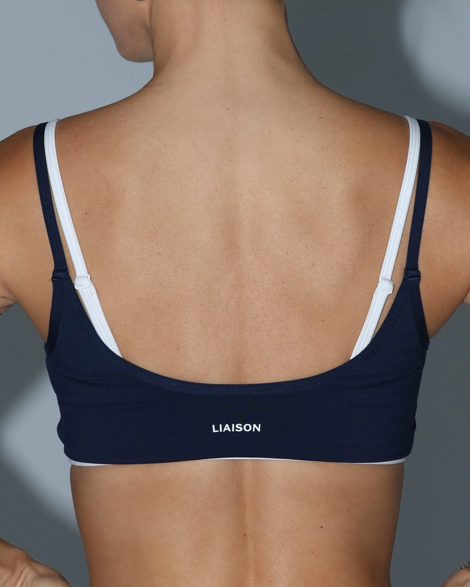 Double Layer Scoop Bra - Navy & White - Image 4