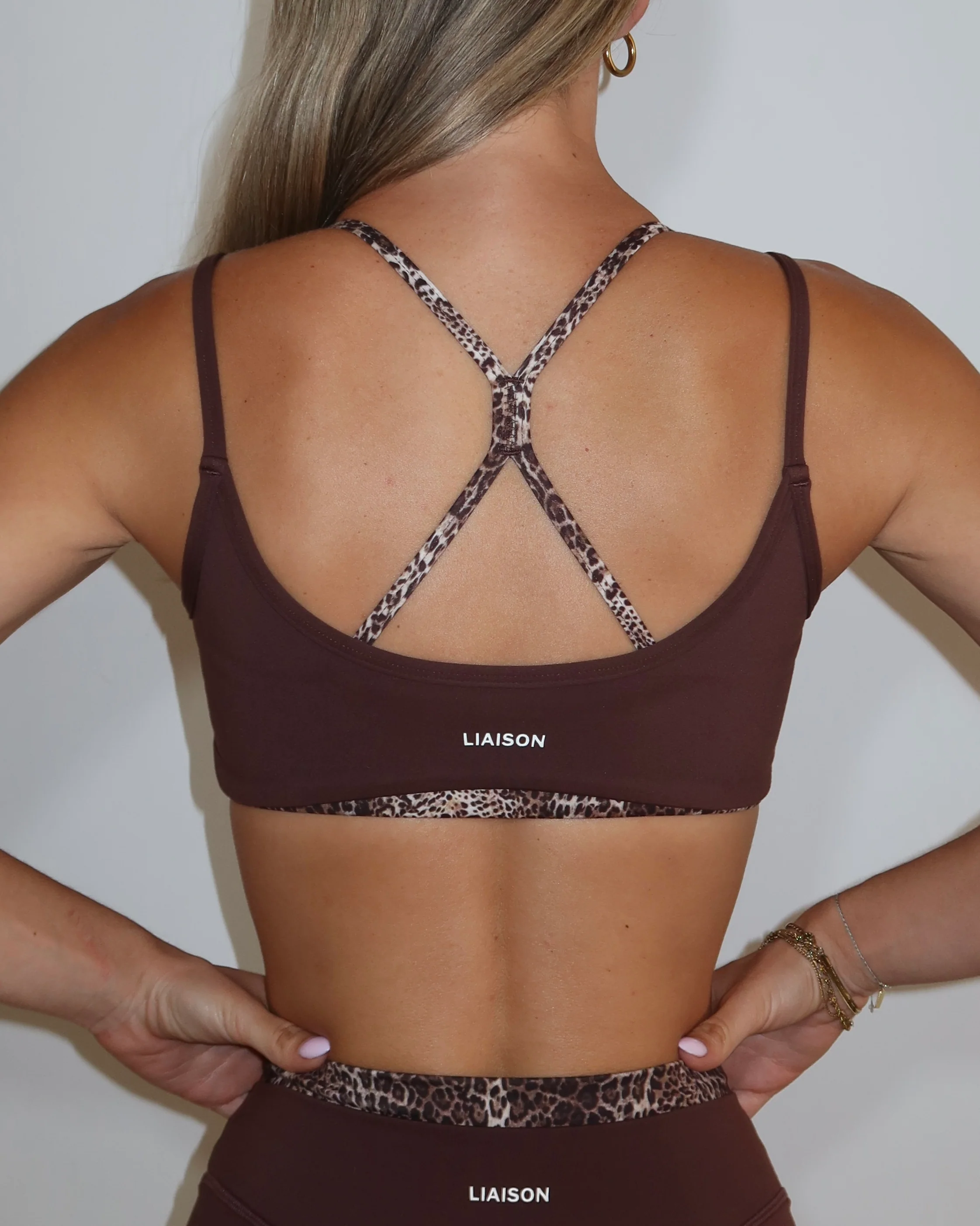 Double Layer Sporty Scoop Bra - Mocha Brown & Wild Side - Image 4
