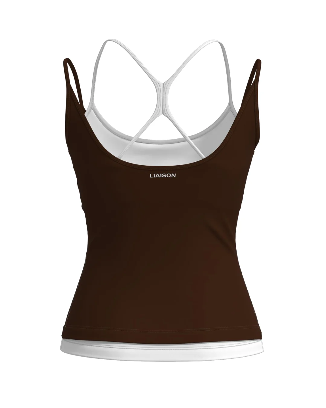 Double Layer Sporty Tank - Mocha Brown & White - Image 3