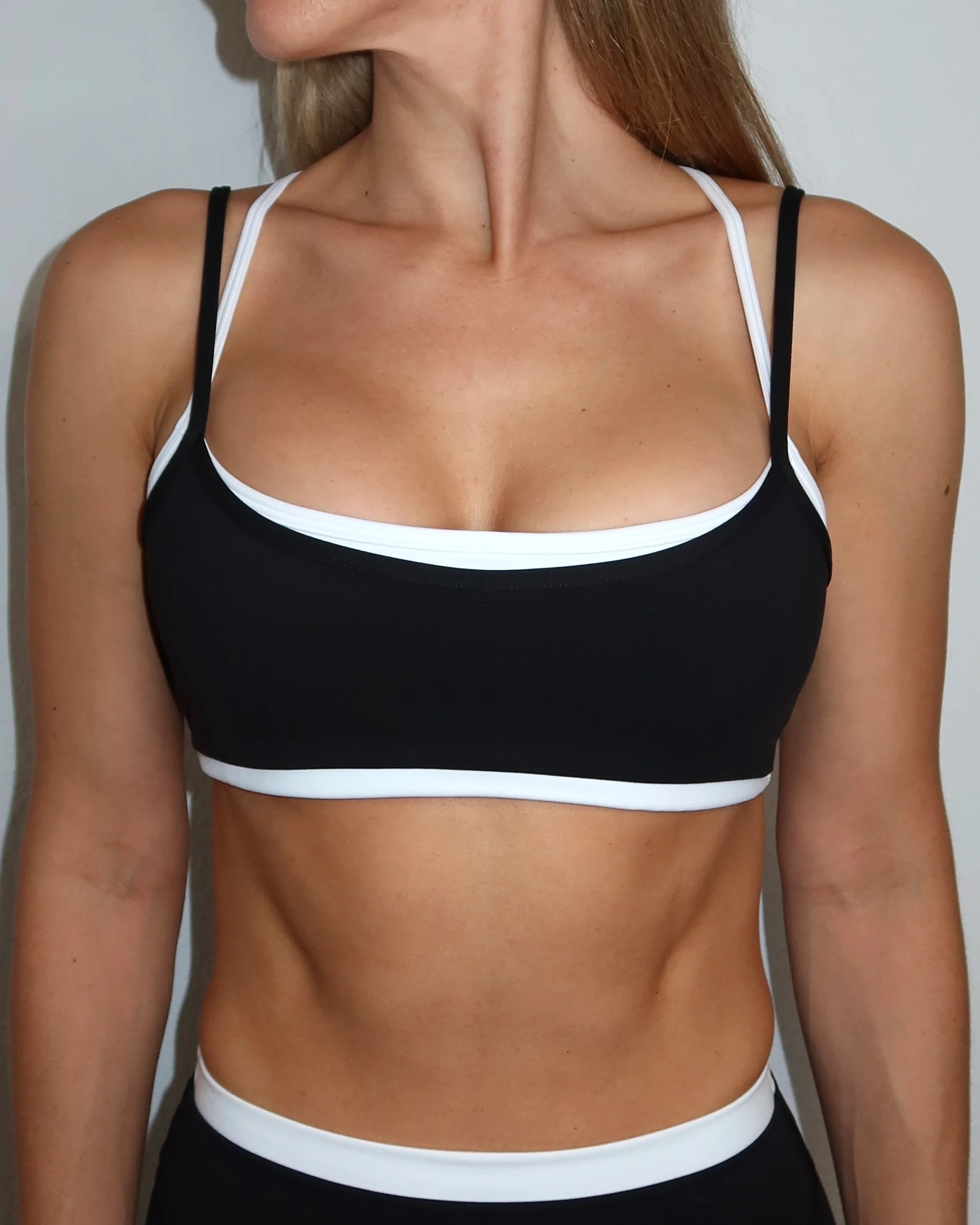 Layered Cross Back Bra - Black & White - Image 3