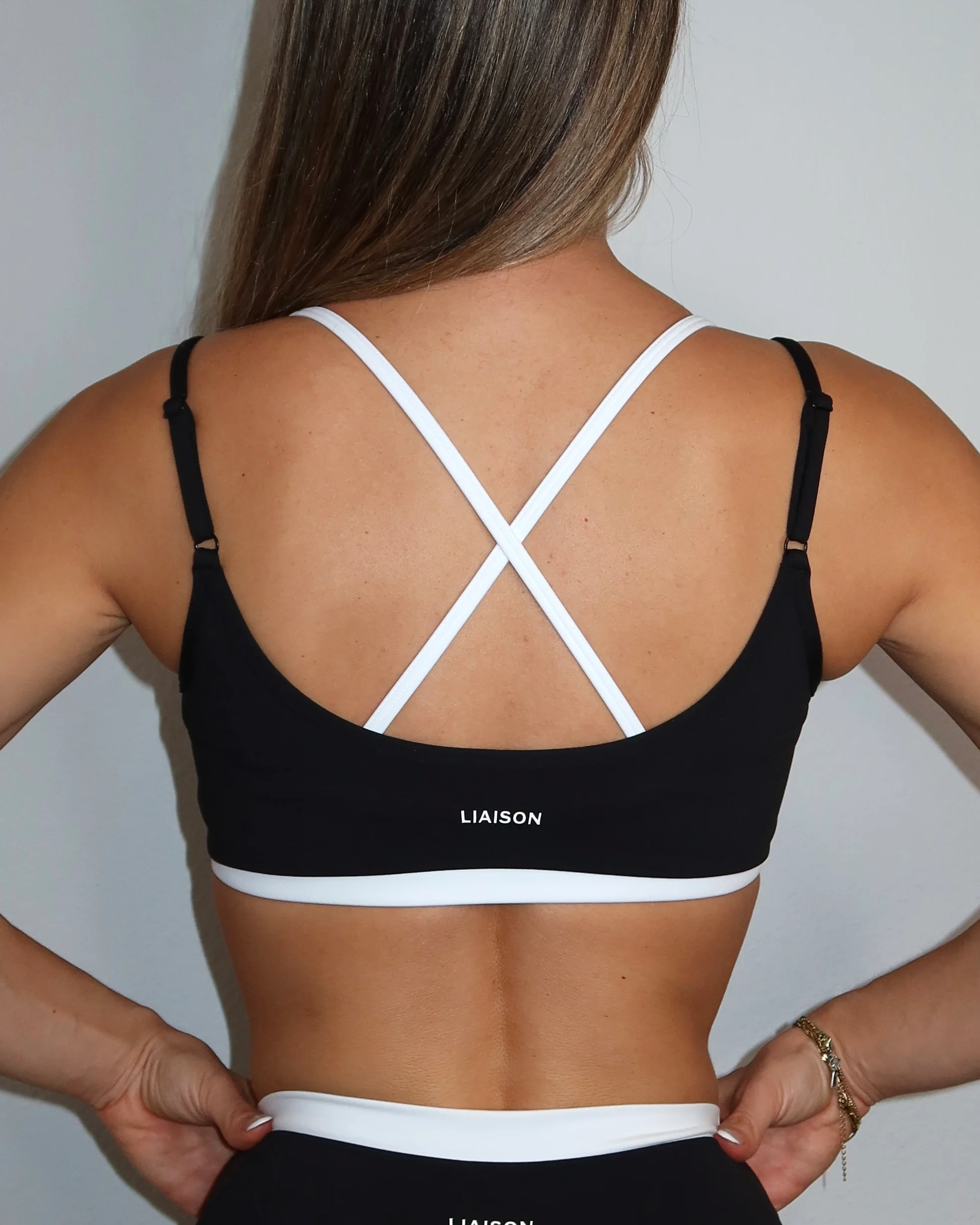 Layered Cross Back Bra - Black & White - Image 4