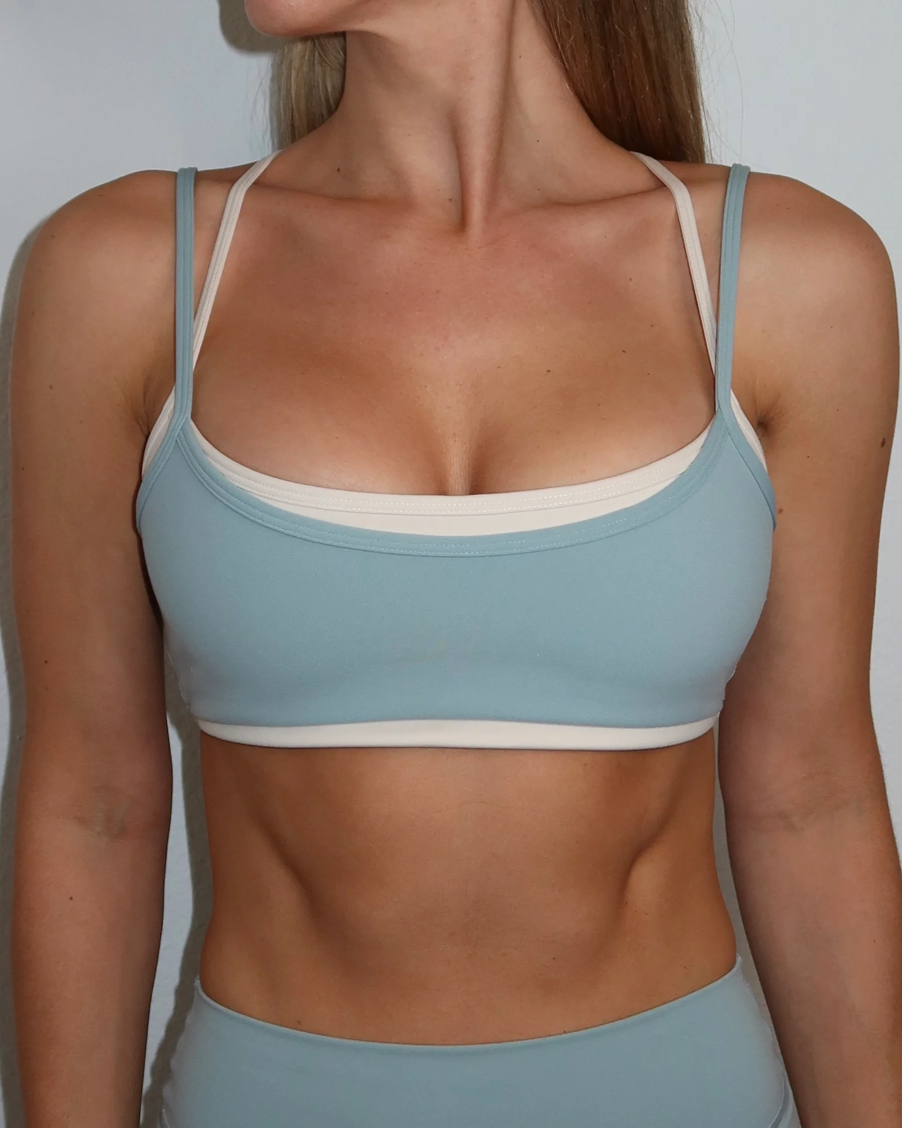Layered Cross Back Bra - Icey Blue & Sand - Image 3