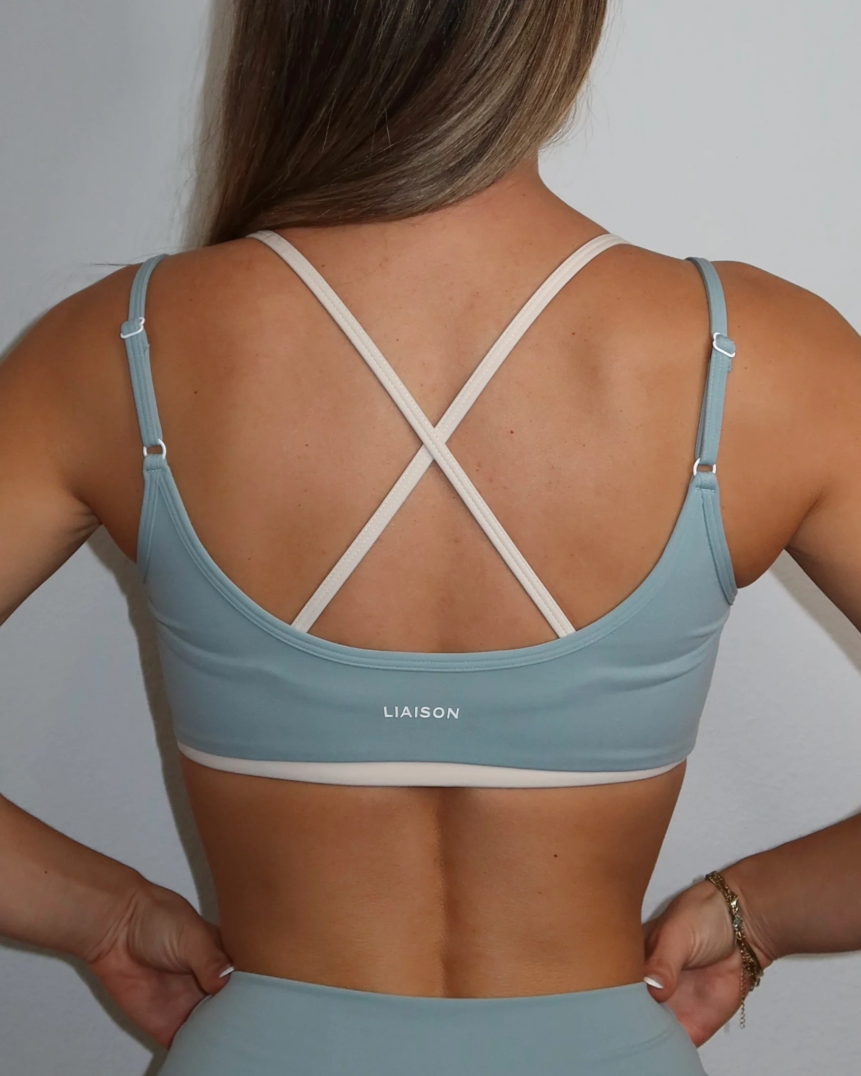 Layered Cross Back Bra - Icey Blue & Sand - Image 4