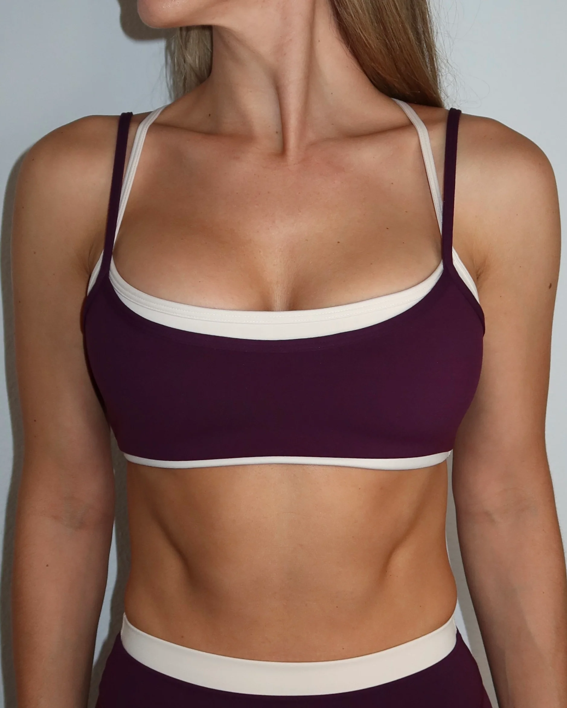 Layered Cross Back Bra - Merlot & Sand - Image 3