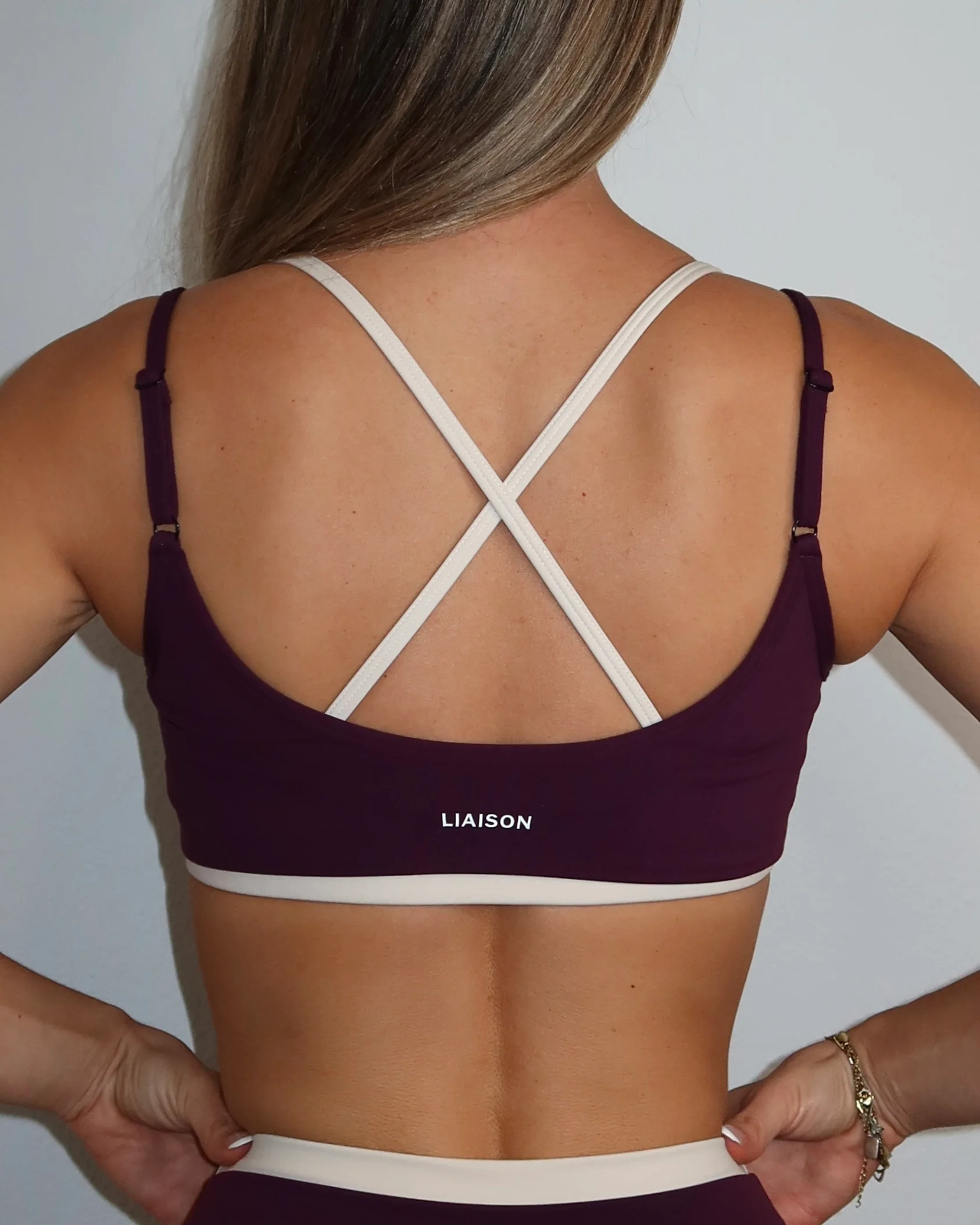 Layered Cross Back Bra - Merlot & Sand - Image 4