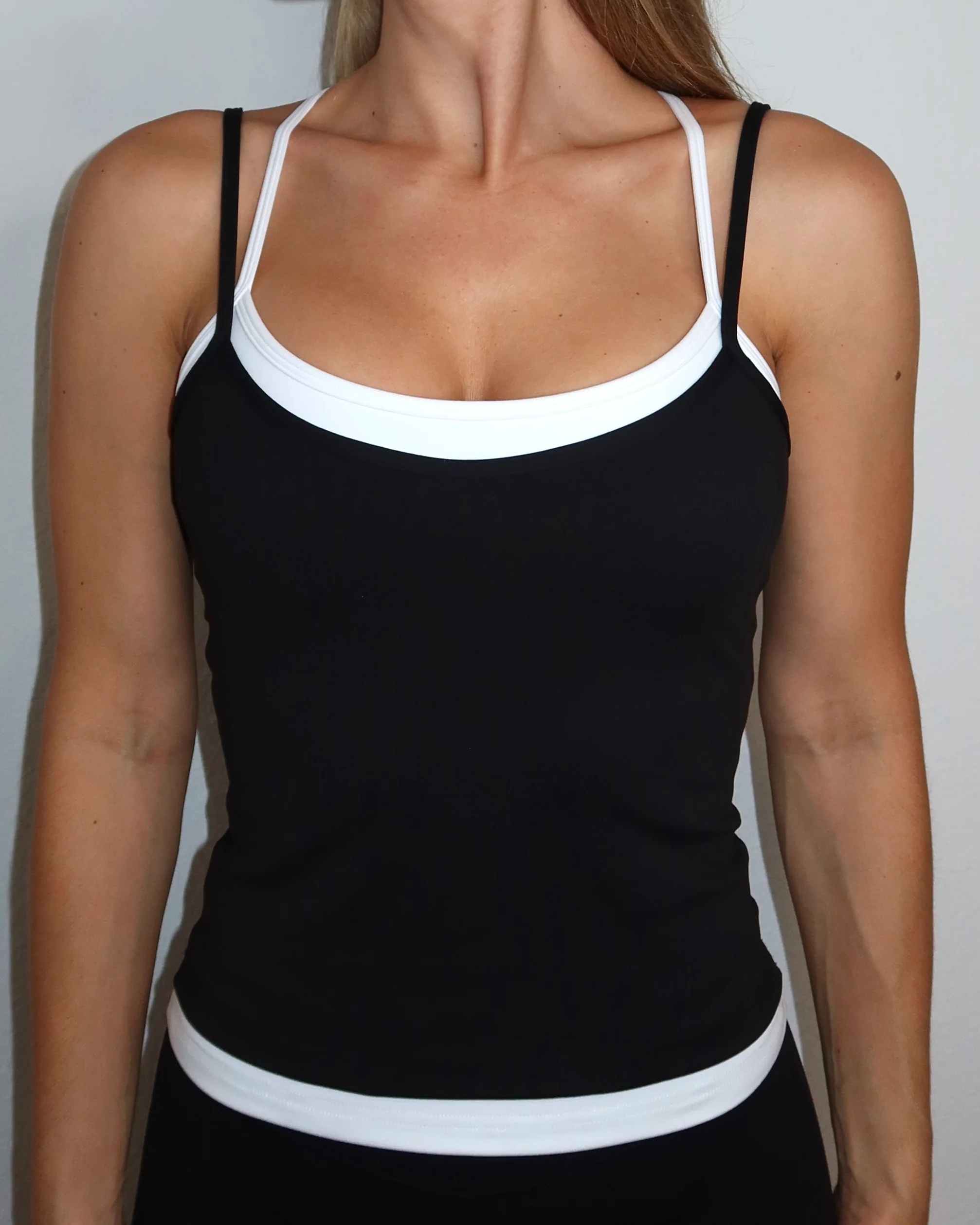 Layered Cross Back Tank - Black & White - Image 3