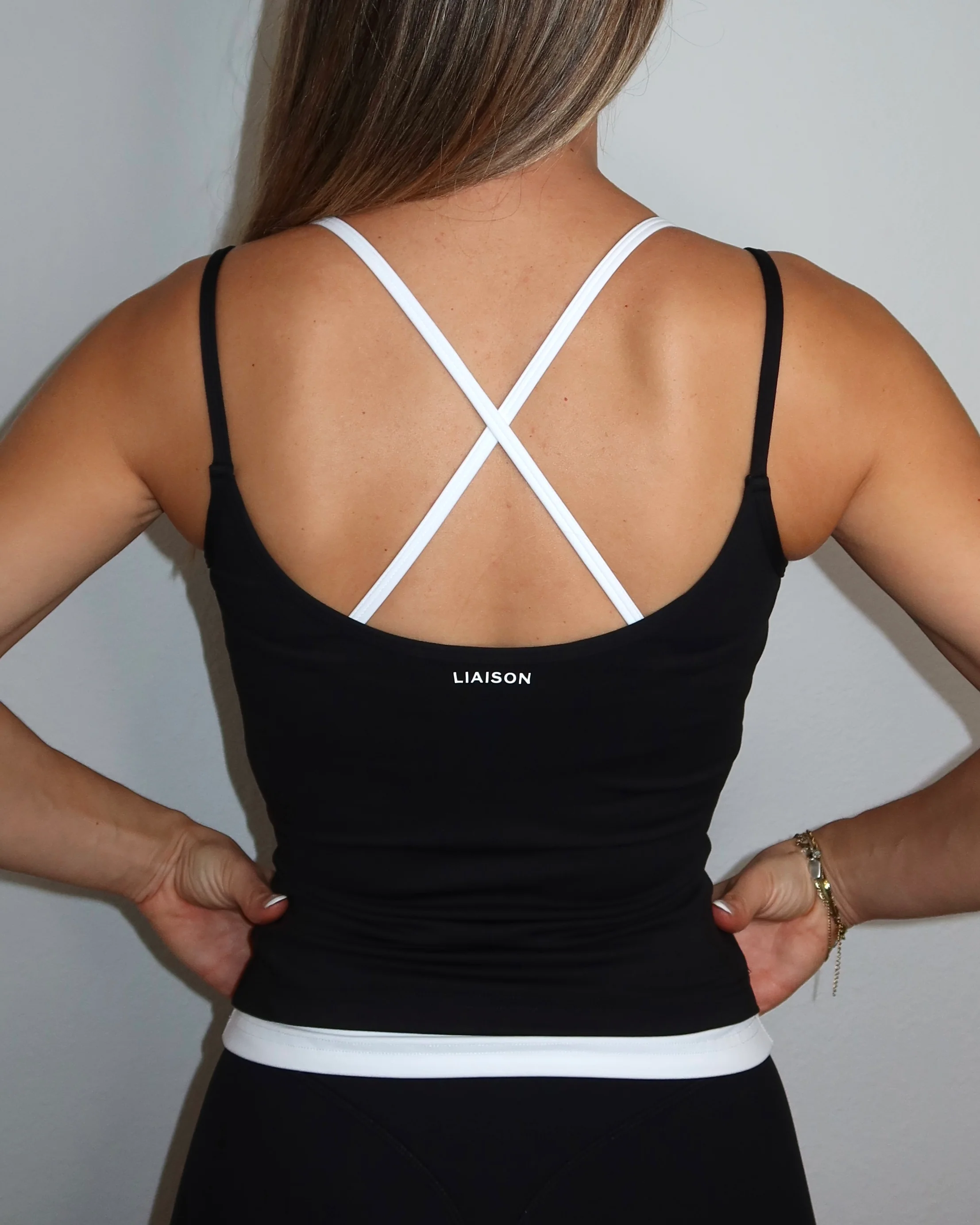 Layered Cross Back Tank - Black & White - Image 4